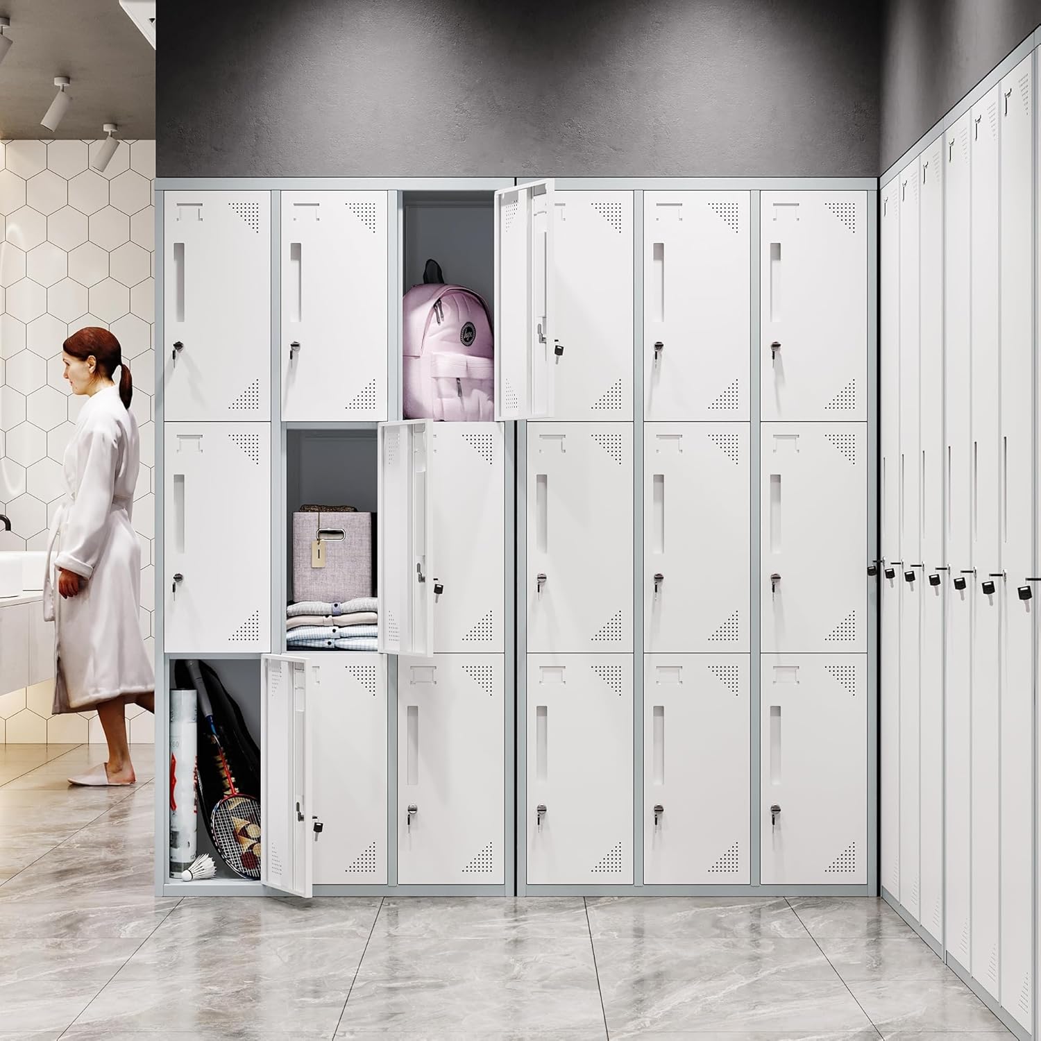 Metal Lockers for Employees,71" Steel Storage Cabinet with 6 Door Lockable for Office Staff,Home,Gym,School (Grey White)