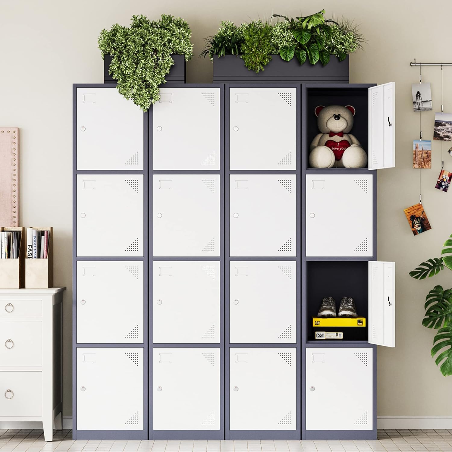 Metal Lockers for Employees,71" Steel Storage Cabinet with 6 Door Lockable for Office Staff,Home,Gym,School (Grey White)