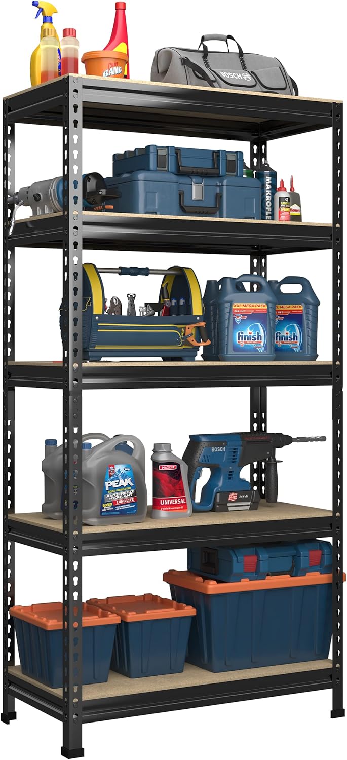 Adjustable Heavy Duty Metal Shelving Unit for Garage, Pantry & Basement Storage, 48"W x 24"D x 72"H, Black