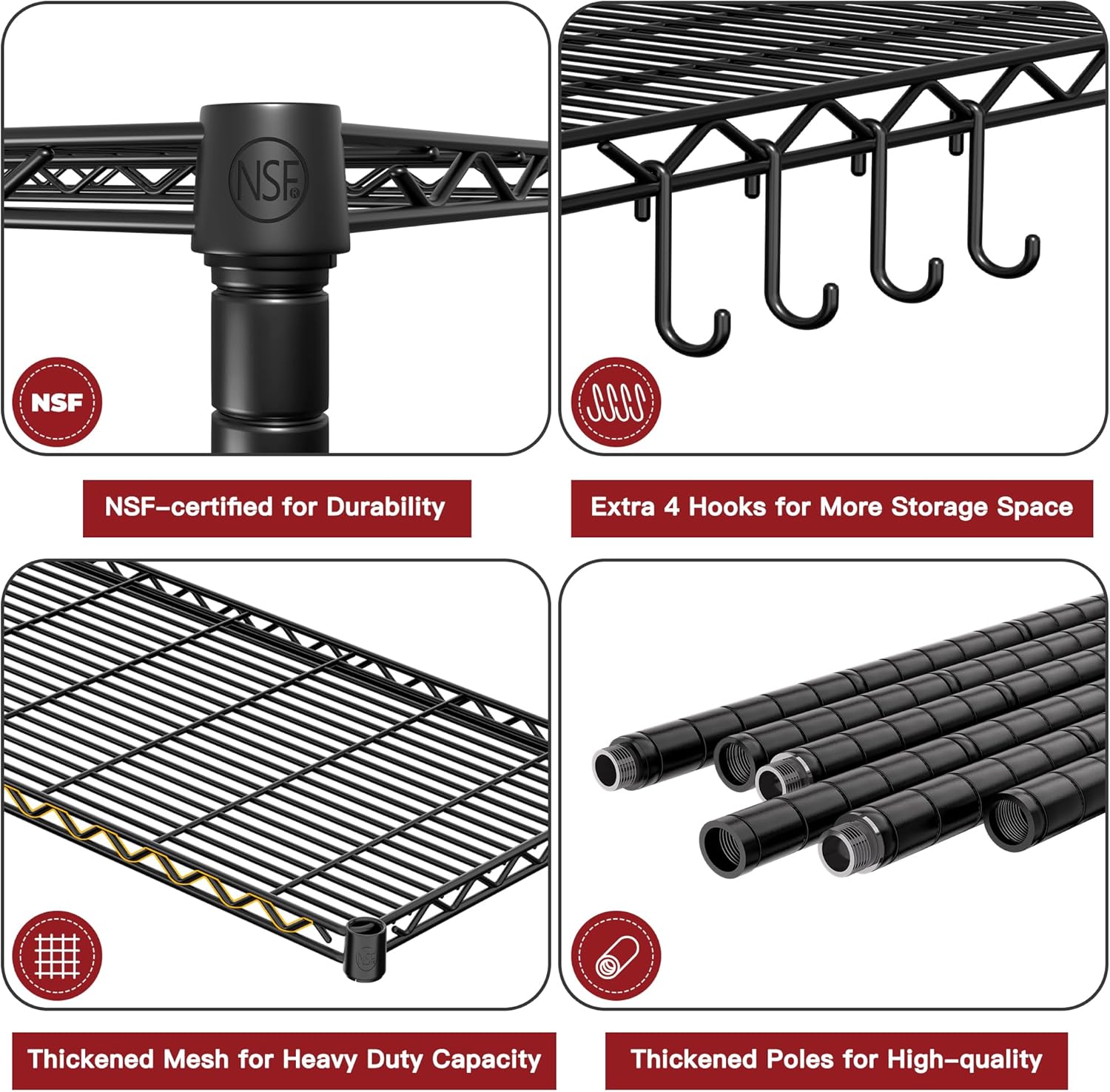 6-Tier Heavy Duty Wire Shelving with Wheels, Adjustable NSF-Certified Steel Storage Rack for Kitchen, Garage & Laundry, 36"W x 16"D x 79"H