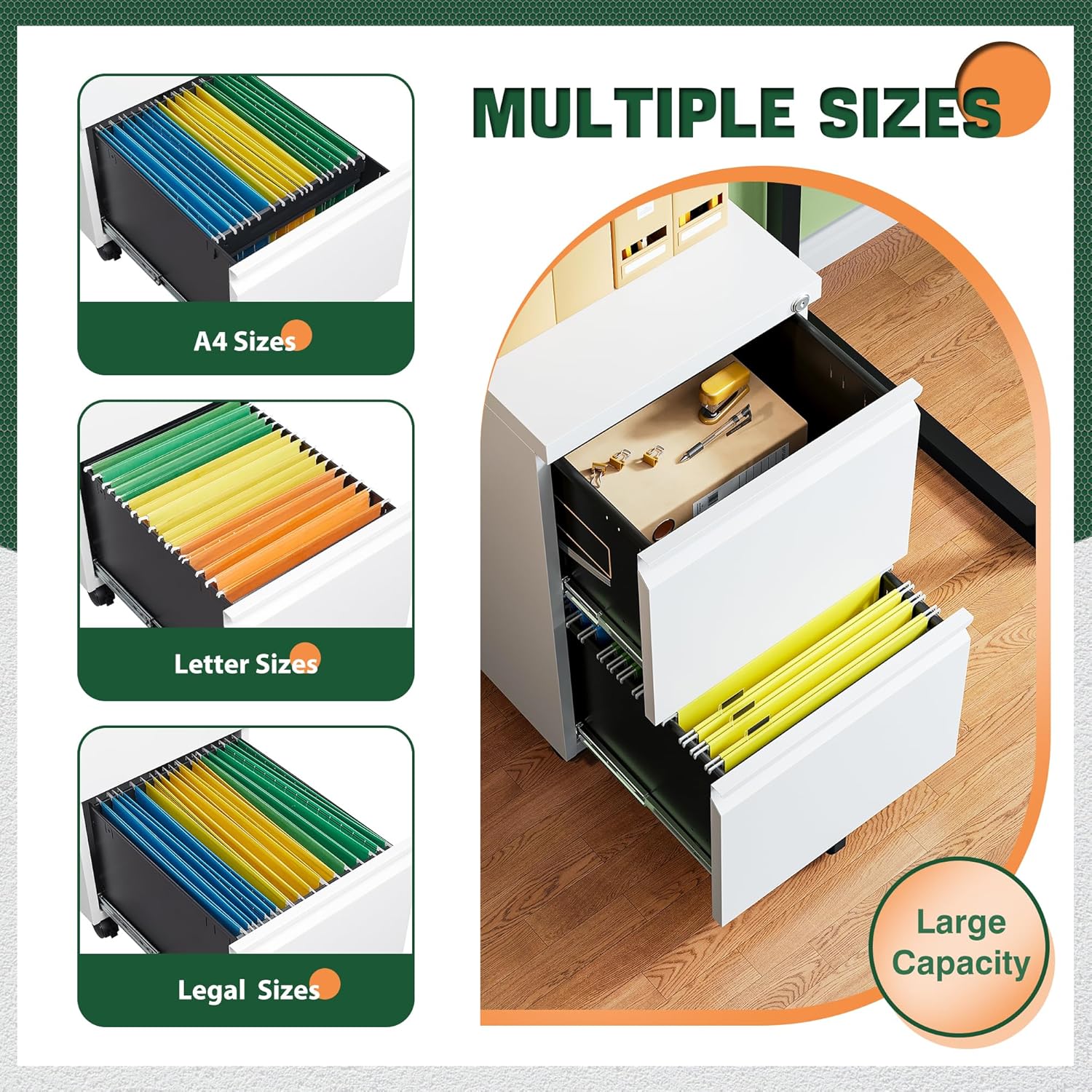 3 Drawer Mobile File Cabinet with Lock,Under Desk Metal Filing Cabinets for Home Office Organizer Letters/Legal/A4((Fully Assembled-Black)