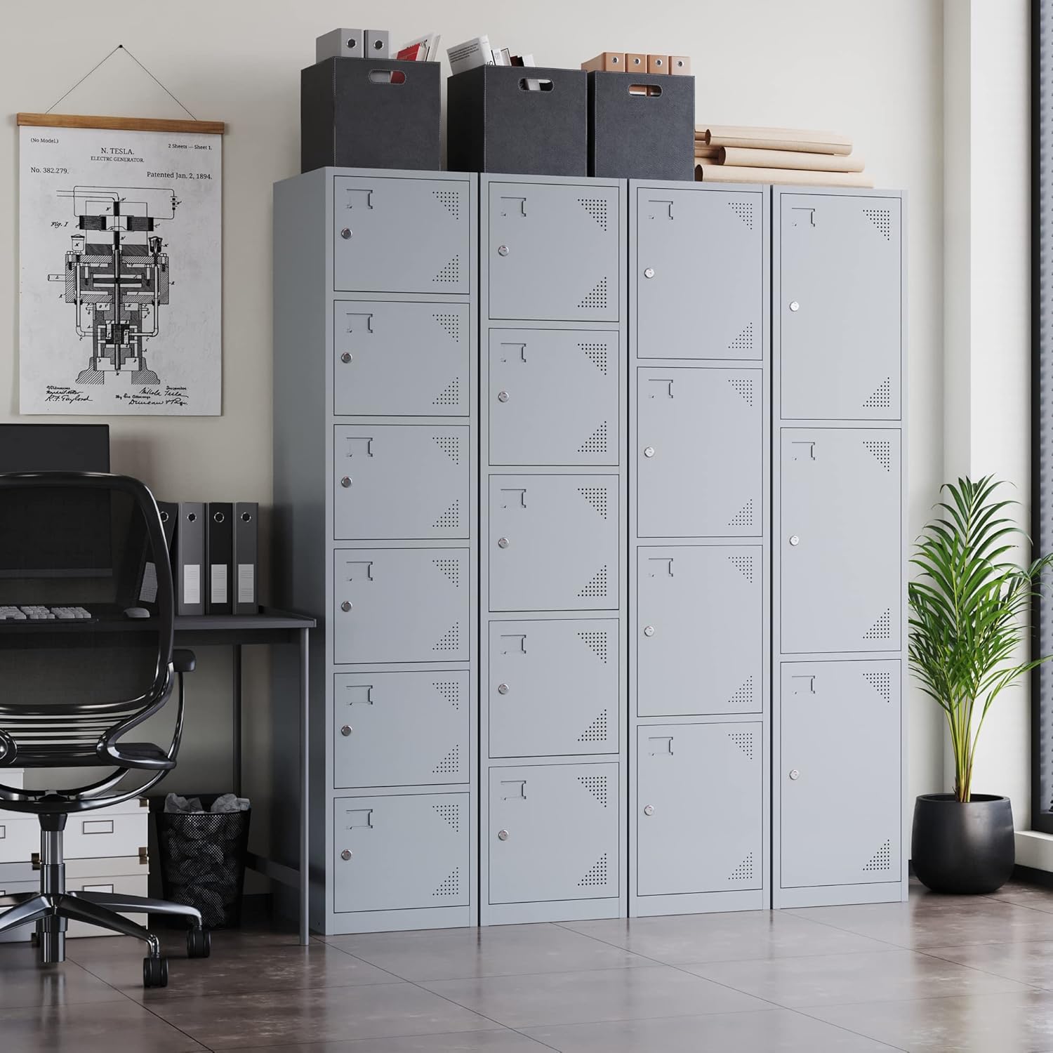 Metal Lockers for Employees,71" Steel Storage Cabinet with 6 Door Lockable for Office Staff,Home,Gym,School (Grey White)