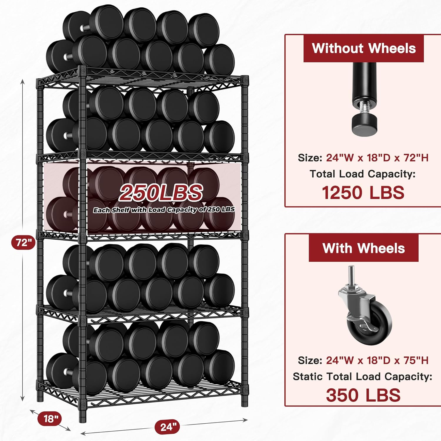 4-Tier Heavy Duty Wire Shelving with Wheels, Adjustable NSF-Certified Rolling Storage Rack for Garage & Pantry, 60"W x 24"D x 76"H