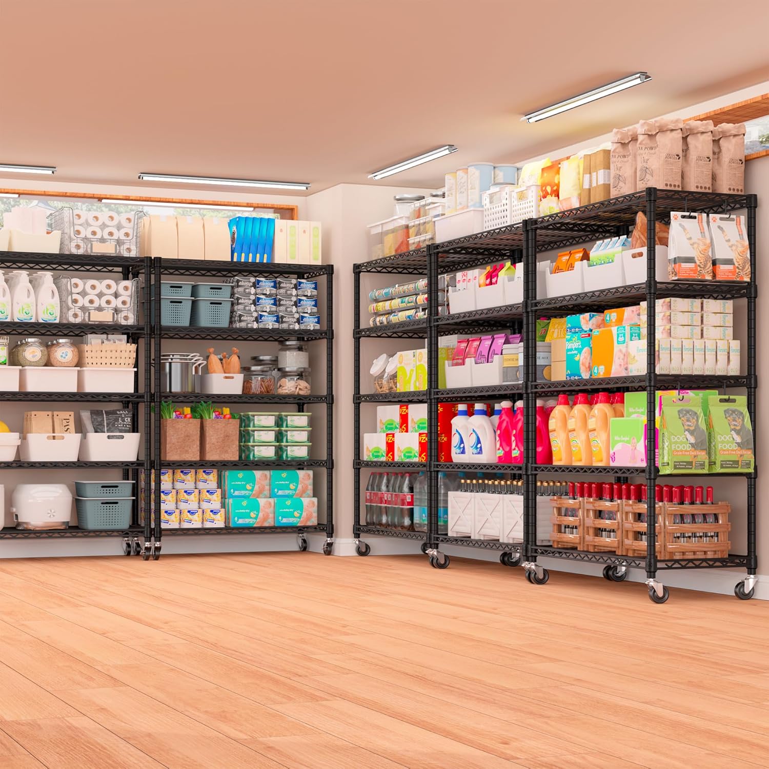 5-Tier Heavy Duty Wire Shelving Unit, Adjustable NSF-Certified Steel Storage Rack for Garage, Kitchen & Pantry, 35.5"W x 14"D x 72"H, Black