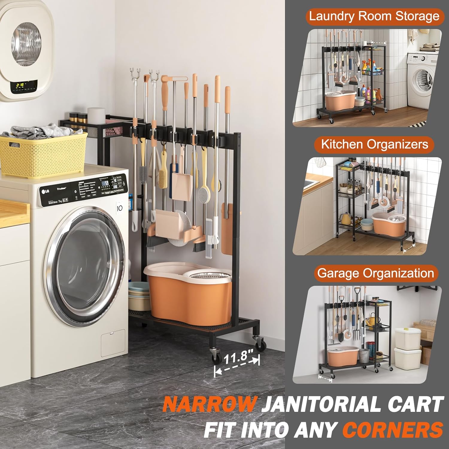 Vacuum Stand for Dyson and Broom Storage Cart