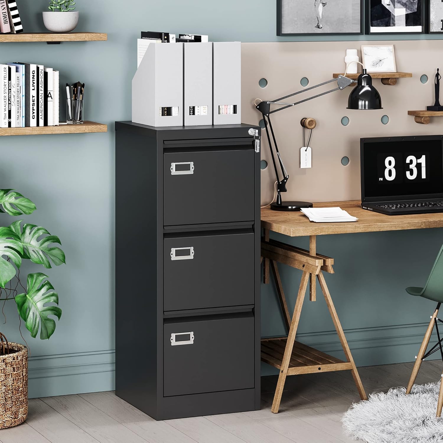 2 Drawer File Cabinet with Lock,Metal Office Small Filing Cabinets for Home Office,Storage Letter,Black-Easy Assemble