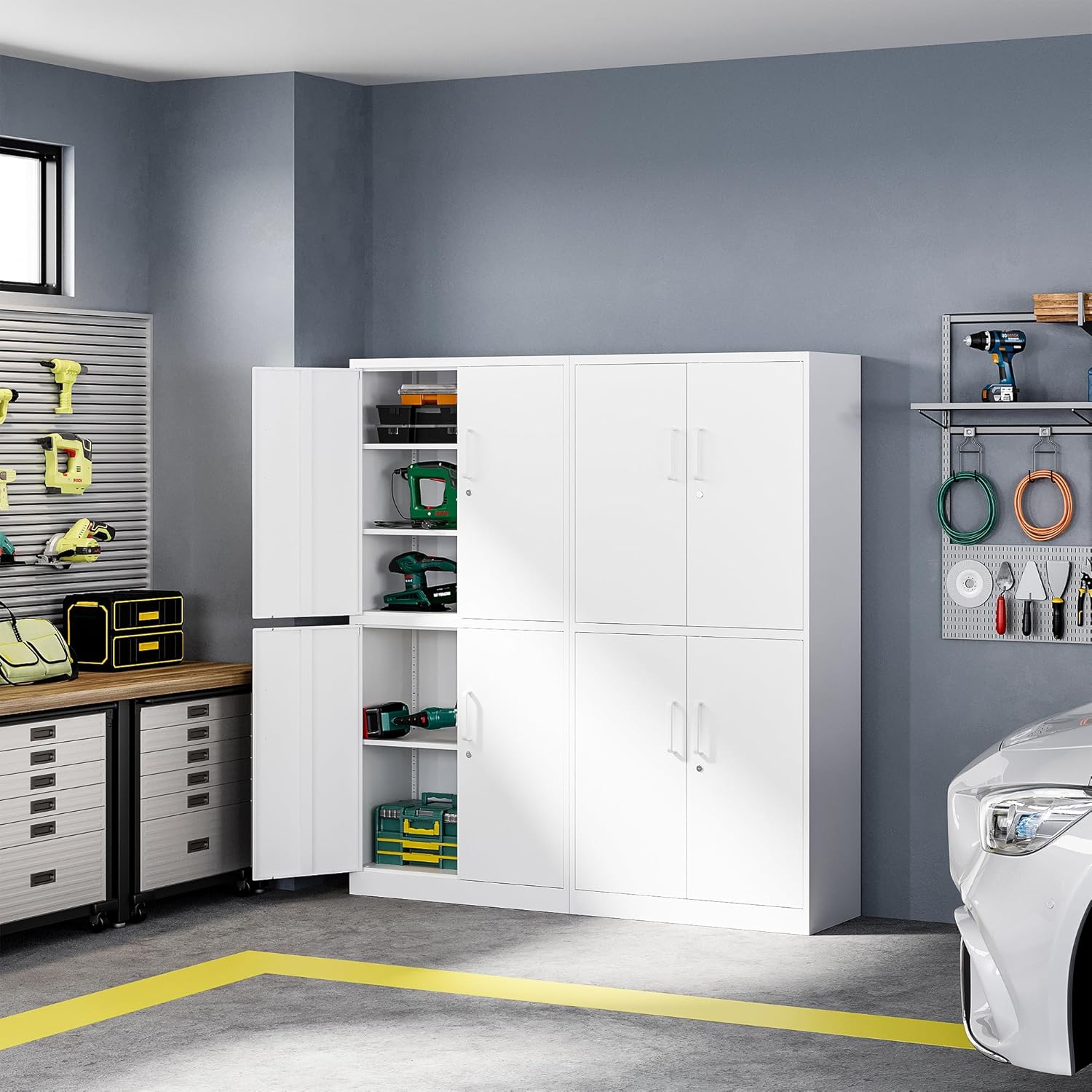 Metal Storage Cabinets with Lock, Small Locker Steel Cabinets, Adjustable Shelves 2 Doors for Home,Office, Warehouse,Garage(Black-36)