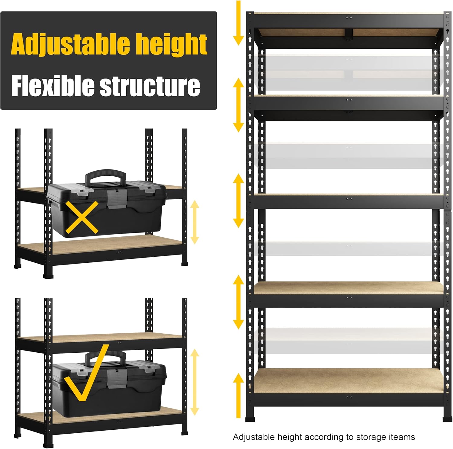 Adjustable Heavy Duty Metal Shelving Unit for Garage, Pantry & Basement Storage, 48"W x 24"D x 72"H, Black