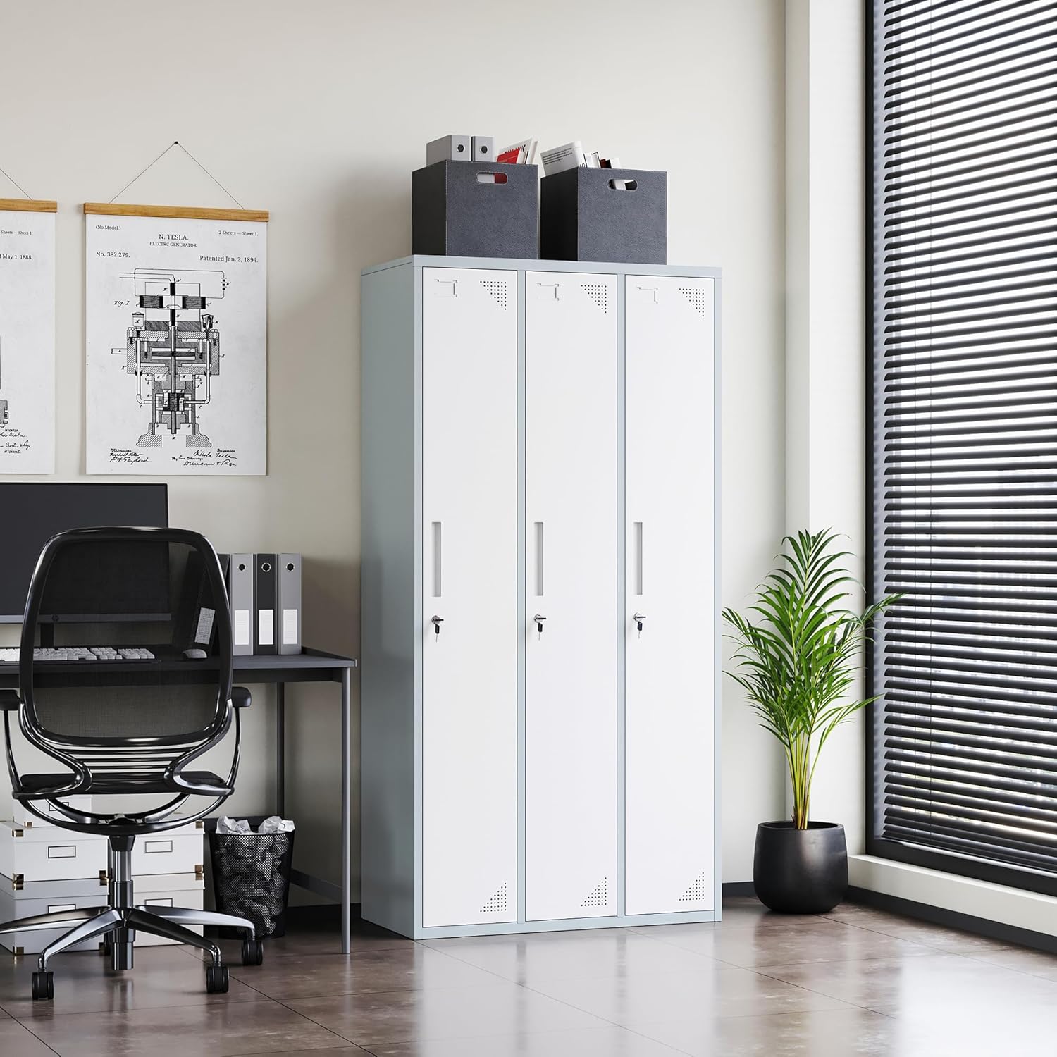 Metal Lockers for Employees,71" Steel Storage Cabinet with 6 Door Lockable for Office Staff,Home,Gym,School (Grey White)