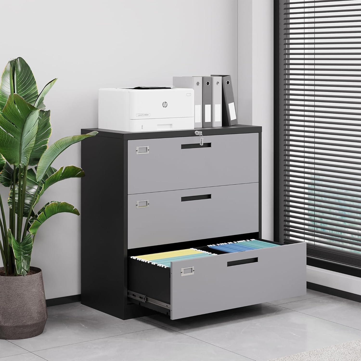 Metal Lateral File Cabinets with Lock,2 Drawer Steel Wide Filing Organization Storage Cabinets,Home Office Furniture for Hanging Files Letter/Legal/F4/A4 Size (Blcak-2 Drawer)