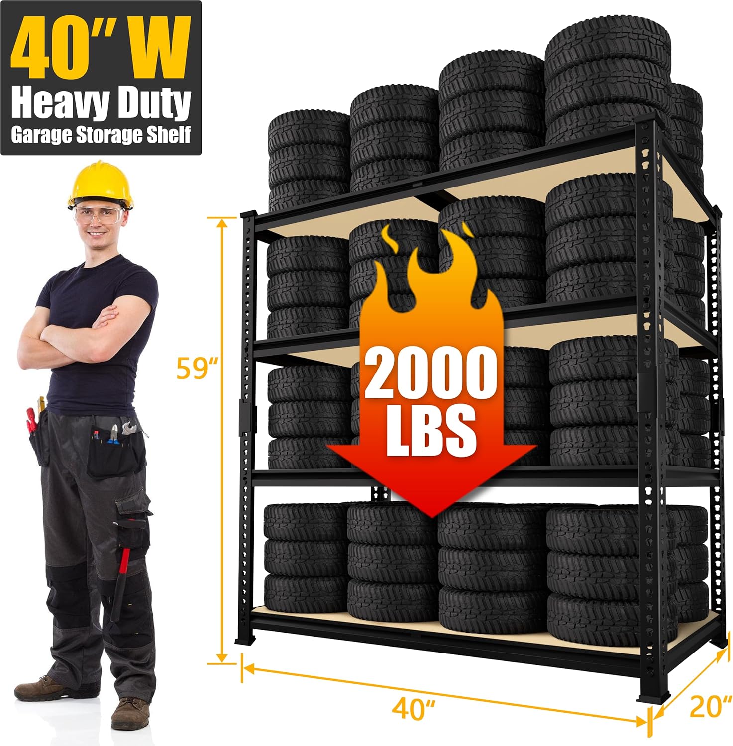 5-Tier Heavy Duty Metal Storage Shelving Unit, Adjustable Garage Utility Rack for Warehouse, Pantry & Closet, 47"W x 23.6"D x 71"H, Black