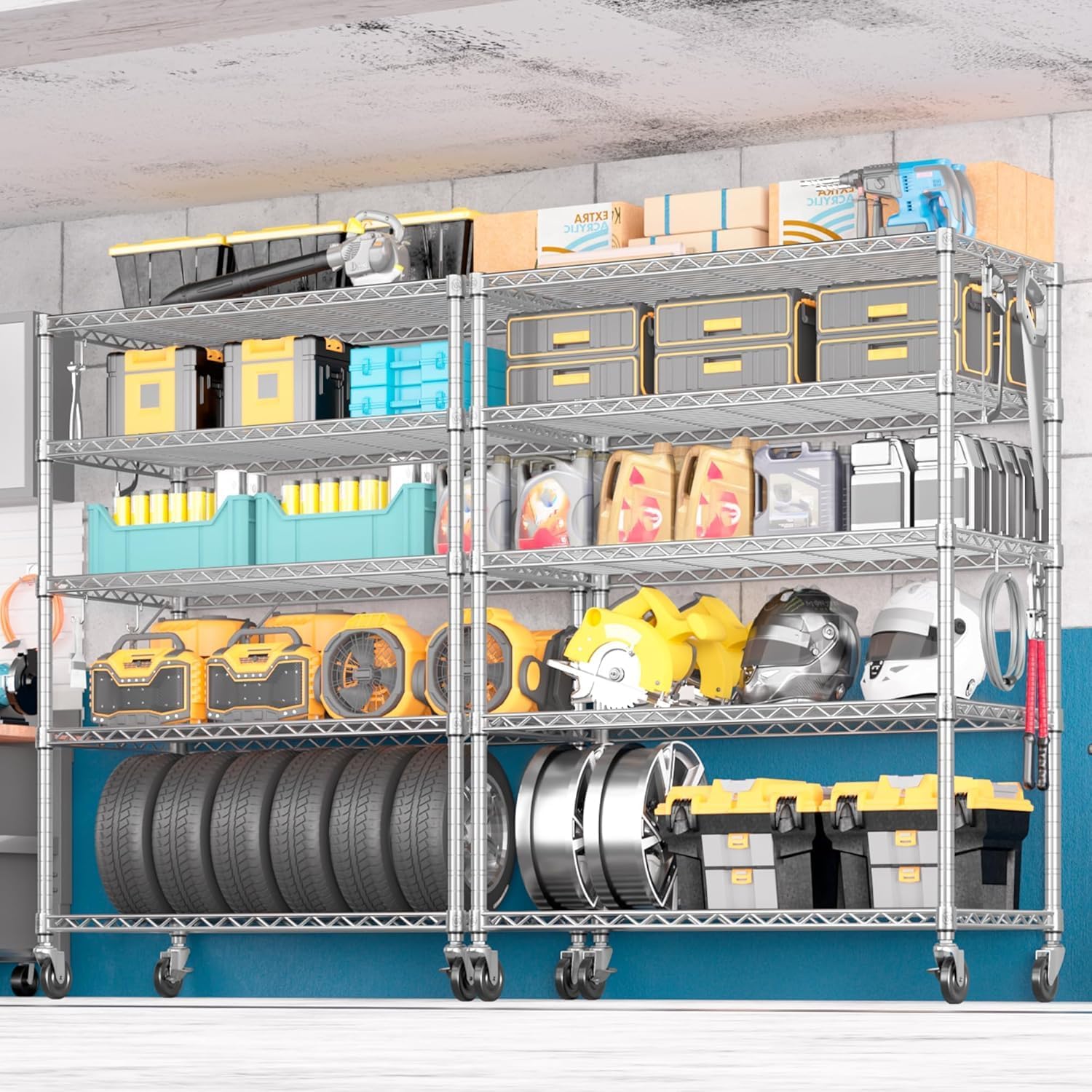 5-Tier Heavy Duty Wire Shelving with Wheels, Adjustable NSF-Certified Rolling Storage Rack for Kitchen, Garage & Laundry, 36"W x 14"D x 74"H