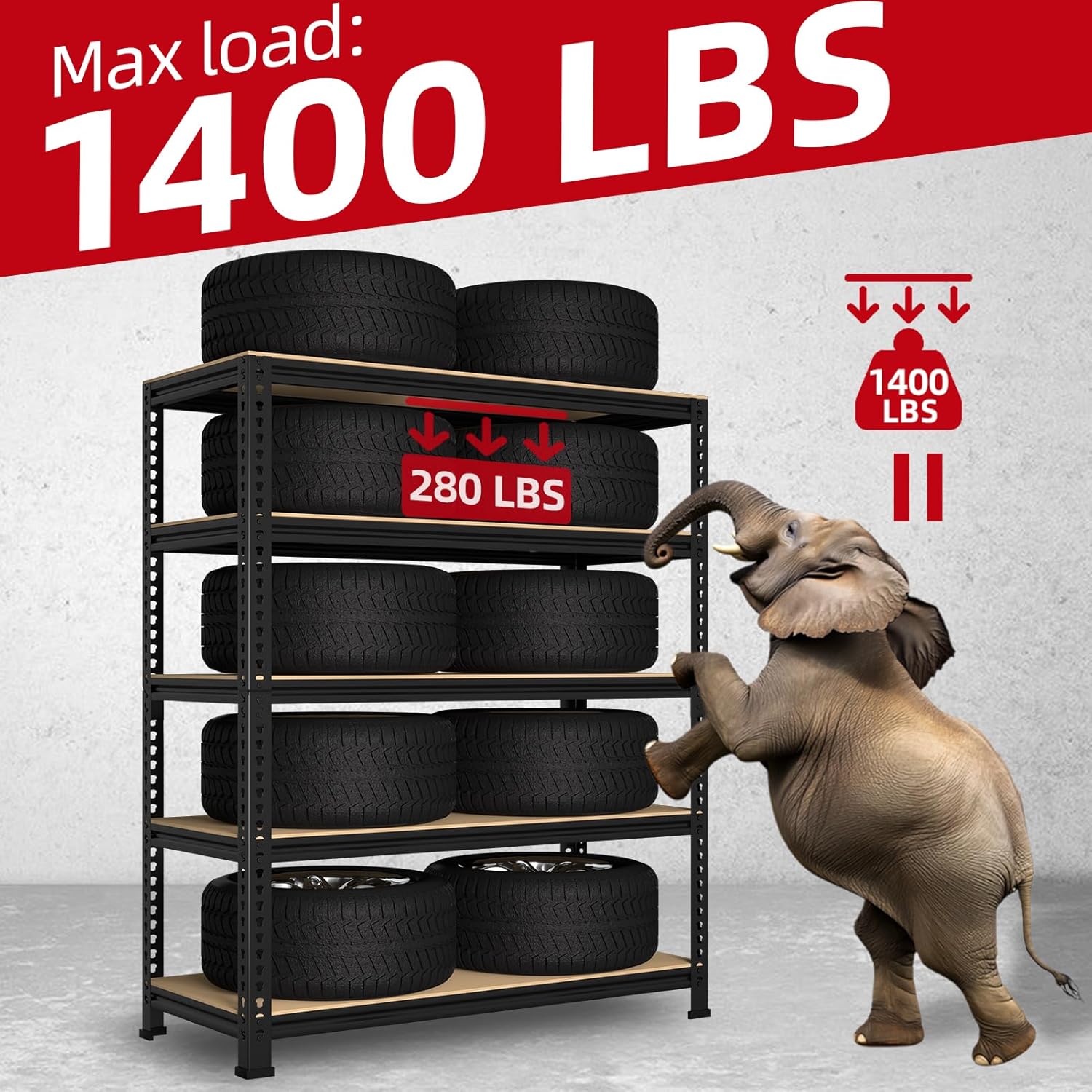 5-Tier Heavy Duty Metal Shelving Unit, Adjustable Garage Storage Rack for Warehouse & Pantry, 31.5"W x 16"D x 63"H, Black