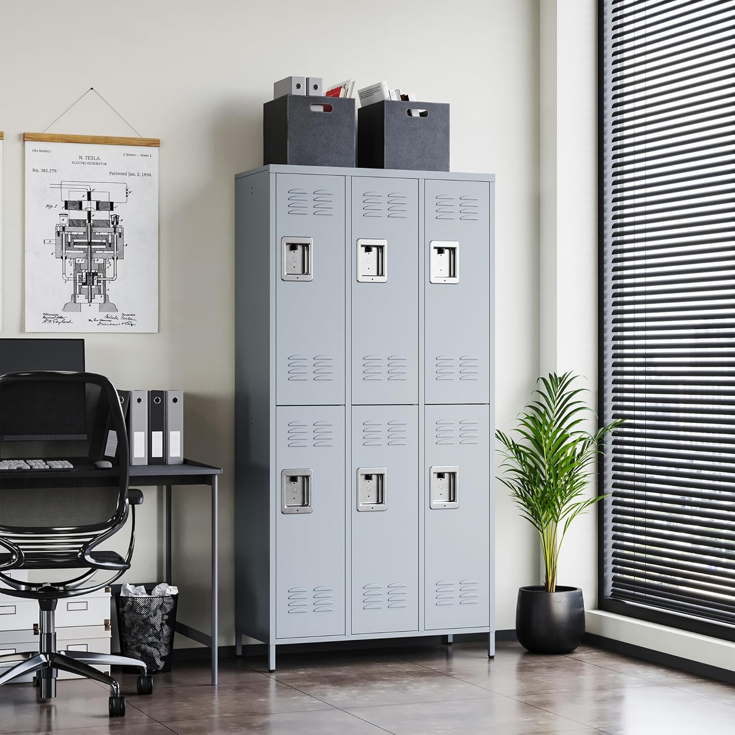 Metal Lockers for Employees-6 Door Storage Locker with Shelves and Lockable Steel Cabinet for School,Gym,Office,Staff (Gray, 6 Door)