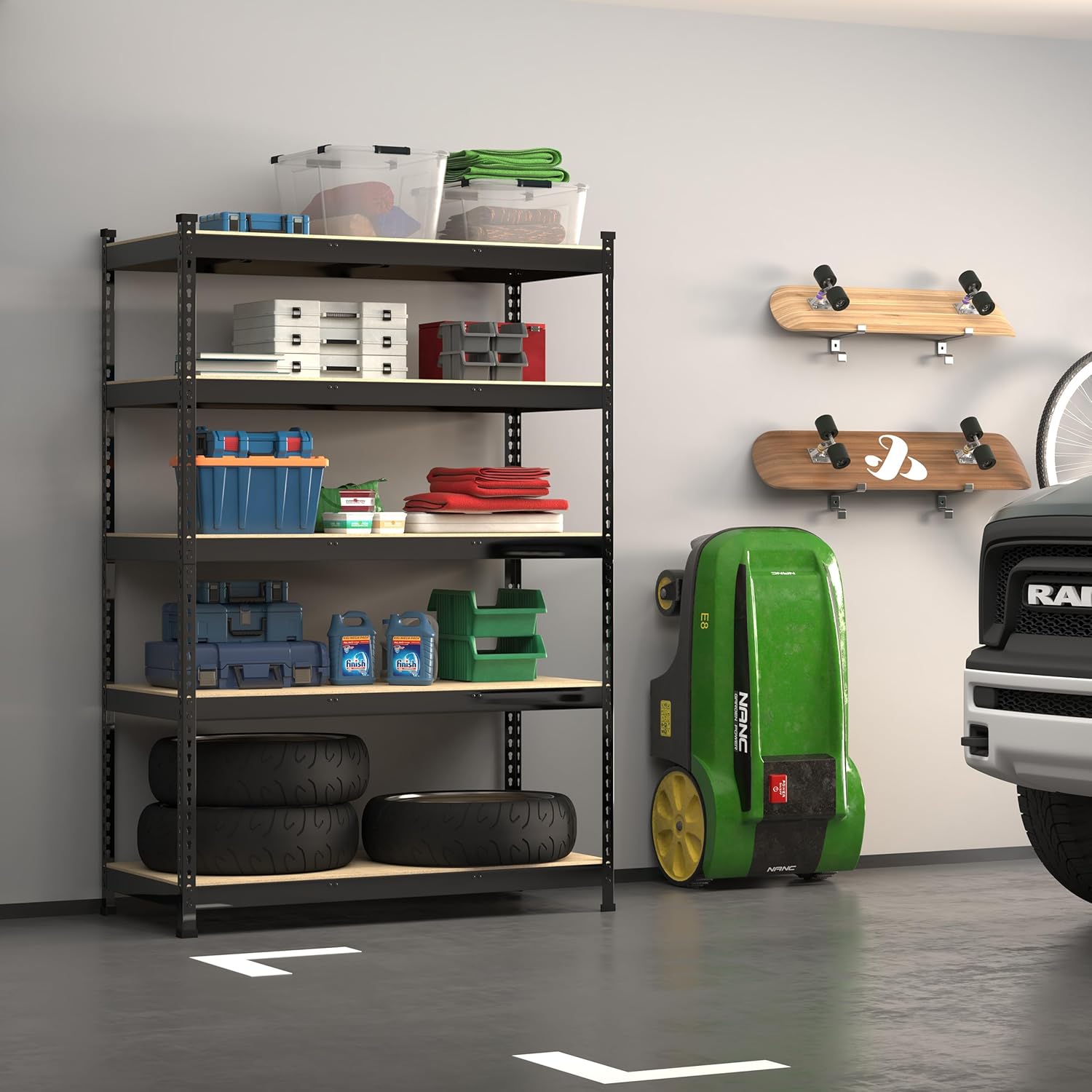 5-Tier Heavy Duty Metal Storage Shelving Unit, Adjustable Garage Utility Rack for Warehouse, Pantry & Closet, 47"W x 23.6"D x 71"H, Black