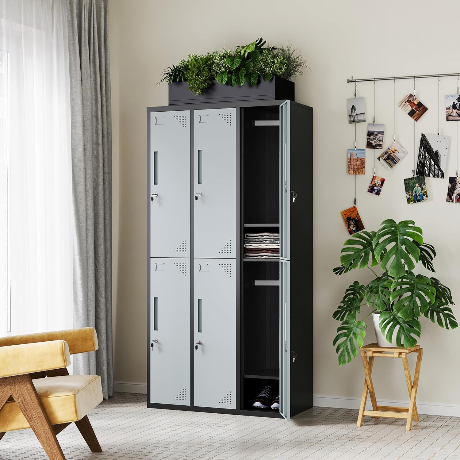 Metal Lockers for Employees,71" Steel Storage Cabinet with 6 Door Lockable for Office Staff,Home,Gym,School (Grey White)