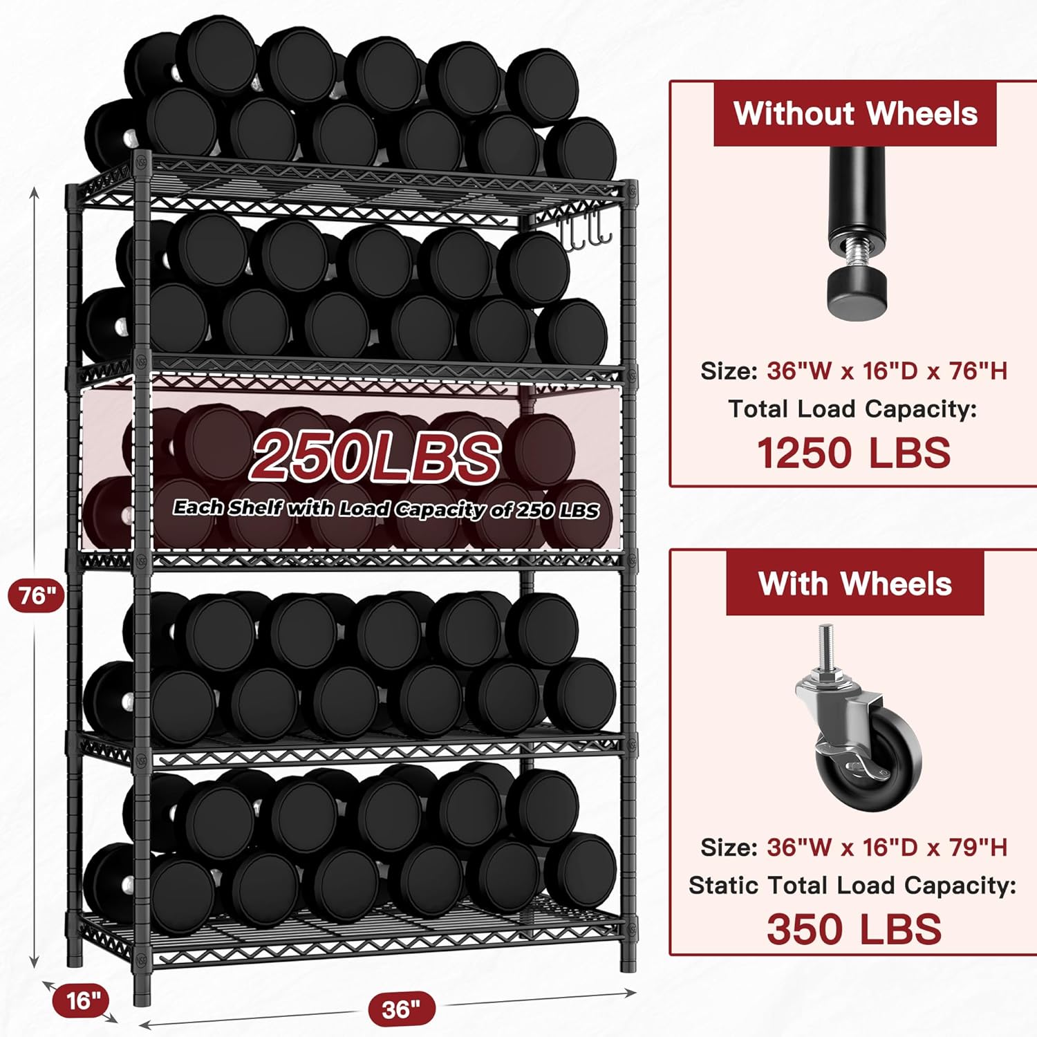 5-Tier Heavy Duty Wire Shelving Unit, Adjustable NSF-Certified Steel Storage Rack for Garage, Kitchen & Pantry, 35.5"W x 14"D x 72"H, Black