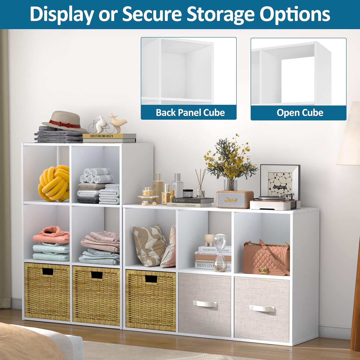 Stackable 6-Cube Storage Organizer, Wooden Open Cubby Shelf for Closet, Bedroom & Toy Storage, White