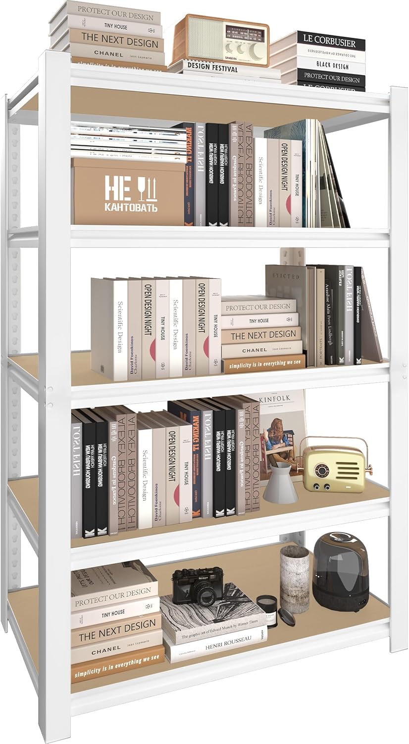 5-Tier Adjustable Bookshelf, Modern Open Storage Shelf for Living Room, Bedroom & Office, 27.6"W x 11.8"D x 59.8"H, White