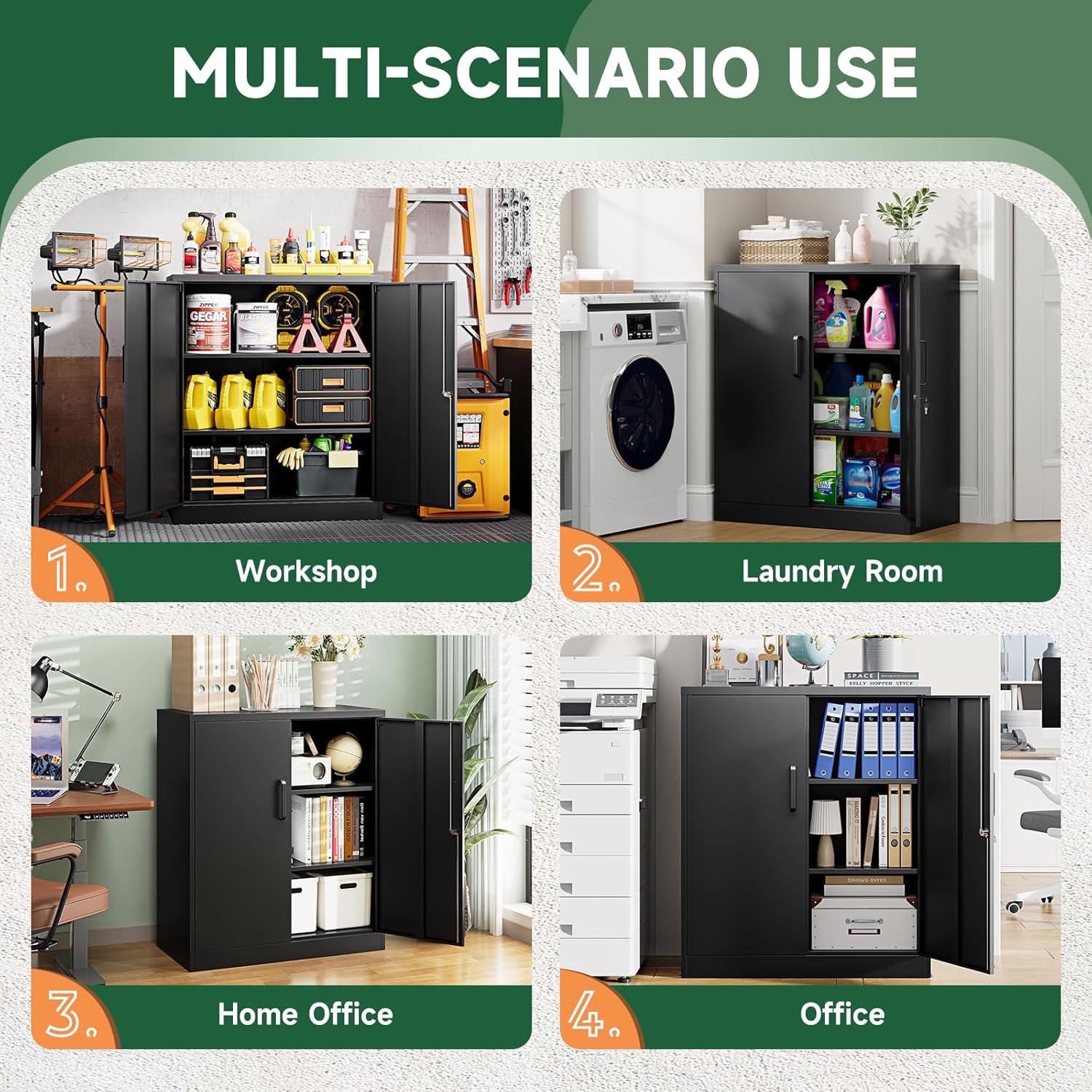 Metal Storage Cabinets with Lock, Small Locker Steel Cabinets, Adjustable Shelves 2 Doors for Home,Office, Warehouse,Garage(Black-36)