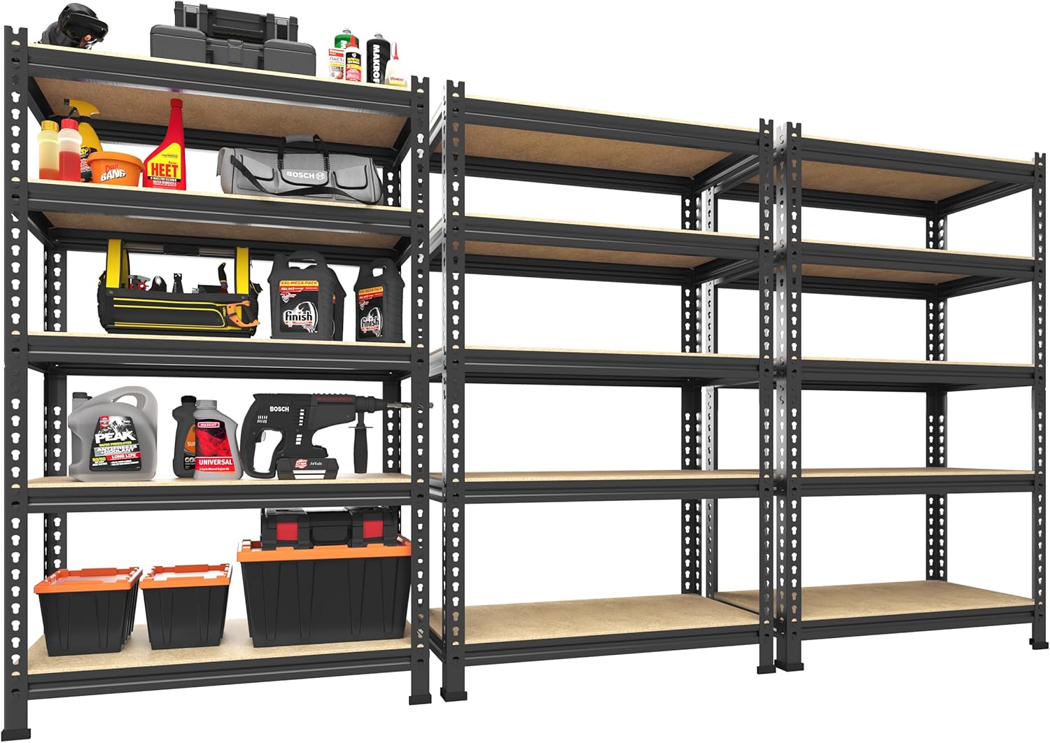 5-Tier Heavy Duty Metal Storage Shelves, Adjustable Utility Rack for Garage, Pantry & Closet, 28"W x 12"D x 59"H, Black