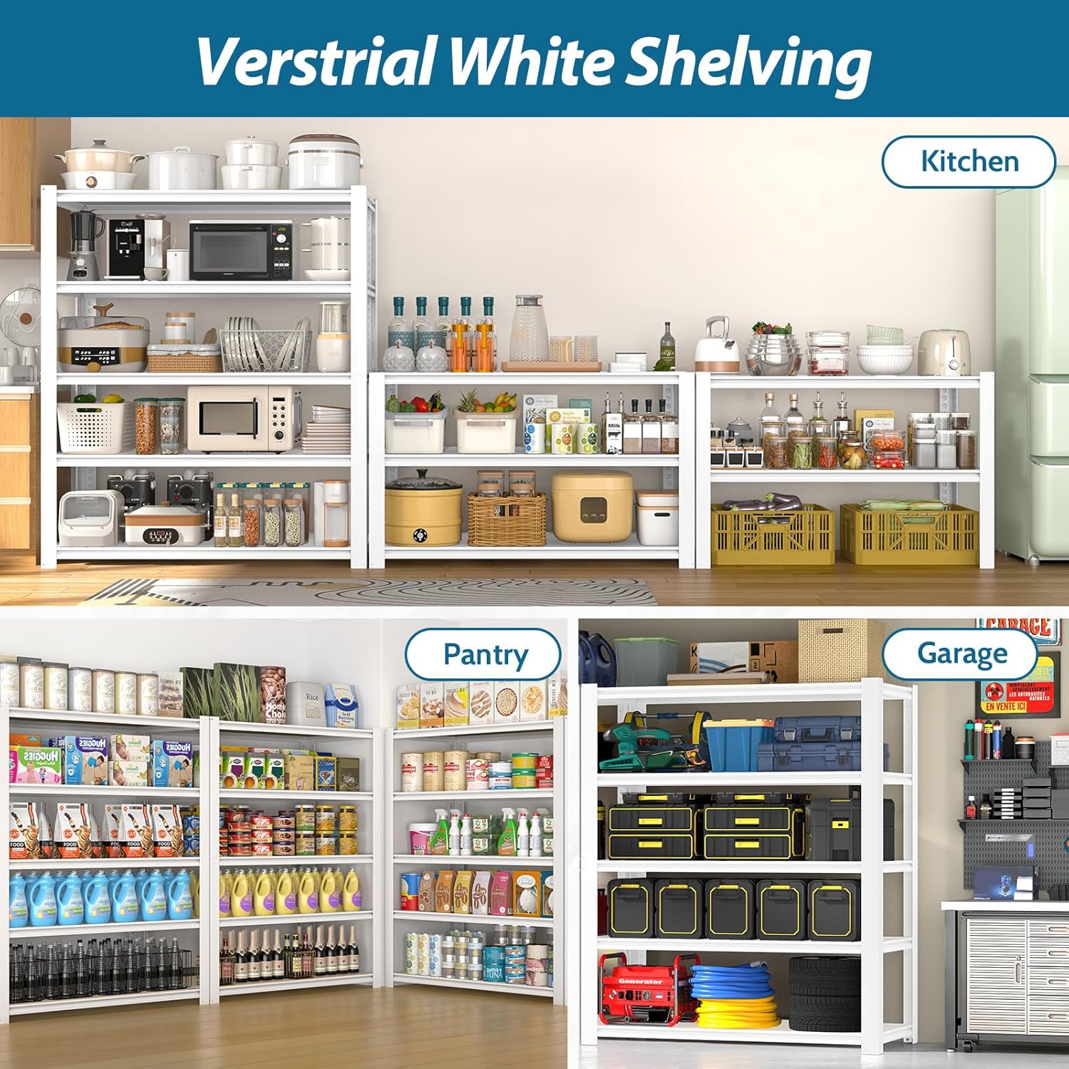 5-Tier Adjustable Metal Shelving Unit, Heavy Duty Utility Storage Rack for Kitchen, Pantry & Closet, 36"W x 16"D x 72"H, White