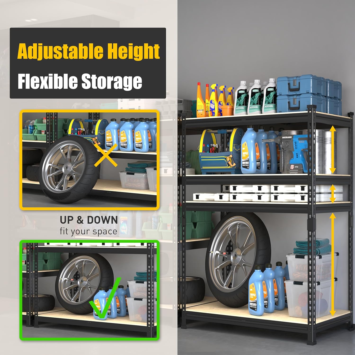 5-Tier Heavy Duty Metal Storage Shelving Unit, Adjustable Garage Utility Rack for Warehouse, Pantry & Closet, 47"W x 23.6"D x 71"H, Black