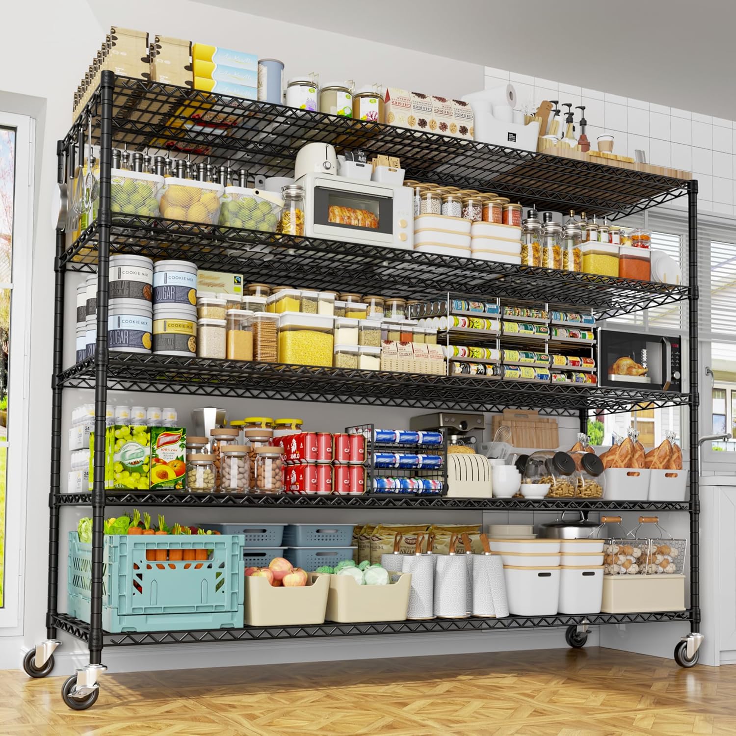 6-Tier Heavy Duty Wire Shelving with Wheels, Adjustable NSF-Certified Steel Storage Rack for Kitchen, Garage & Laundry, 36"W x 16"D x 79"H