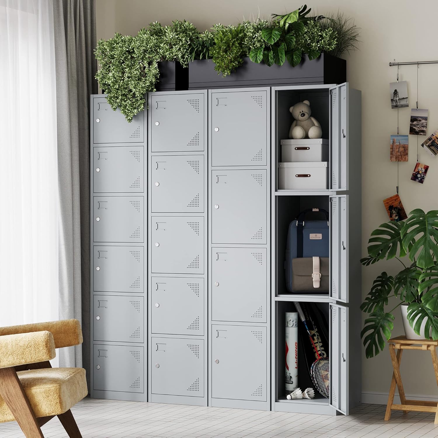 Metal Lockers for Employees,71" Steel Storage Cabinet with 6 Door Lockable for Office Staff,Home,Gym,School (Grey White)