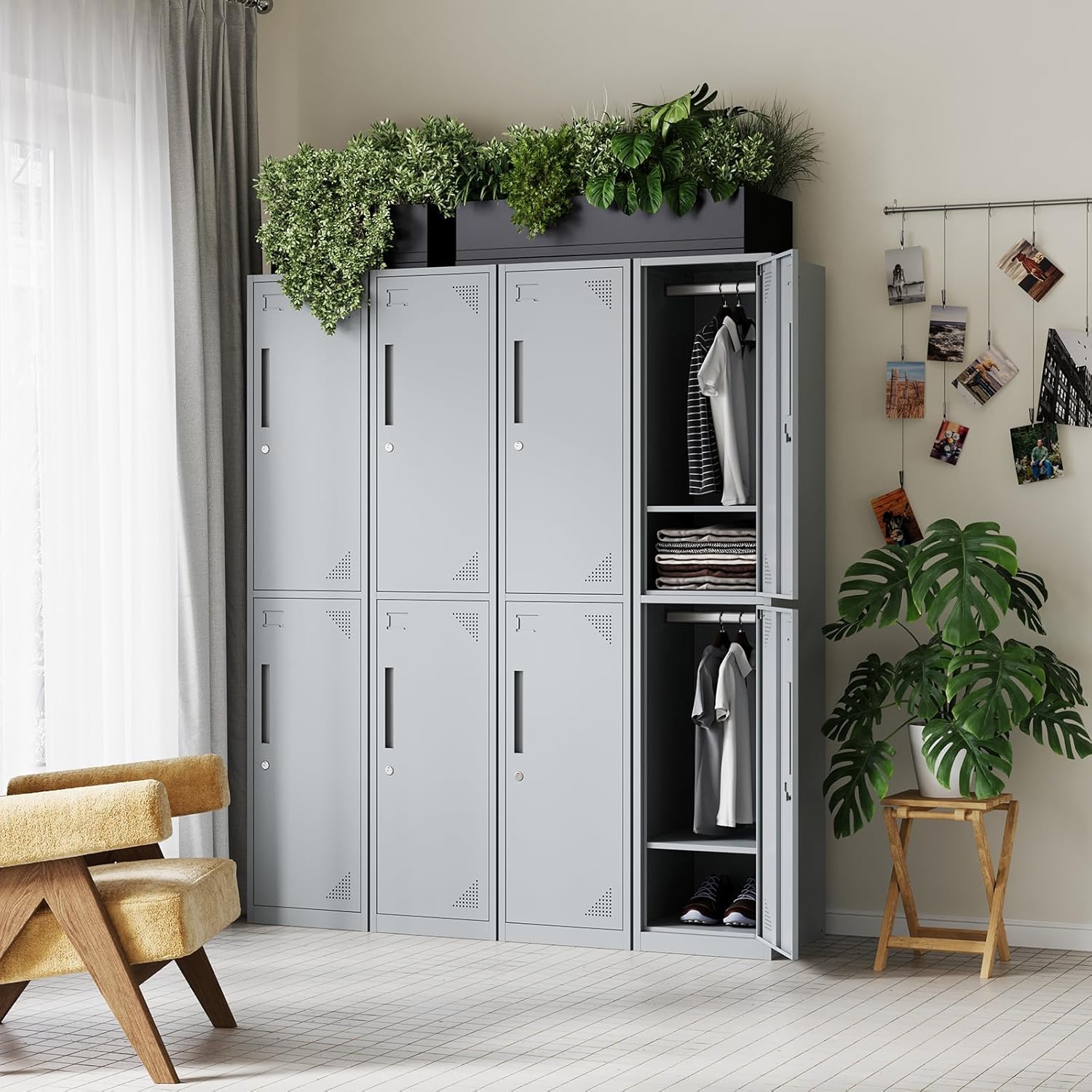 Metal Lockers for Employees,71" Steel Storage Cabinet with 6 Door Lockable for Office Staff,Home,Gym,School (Grey White)