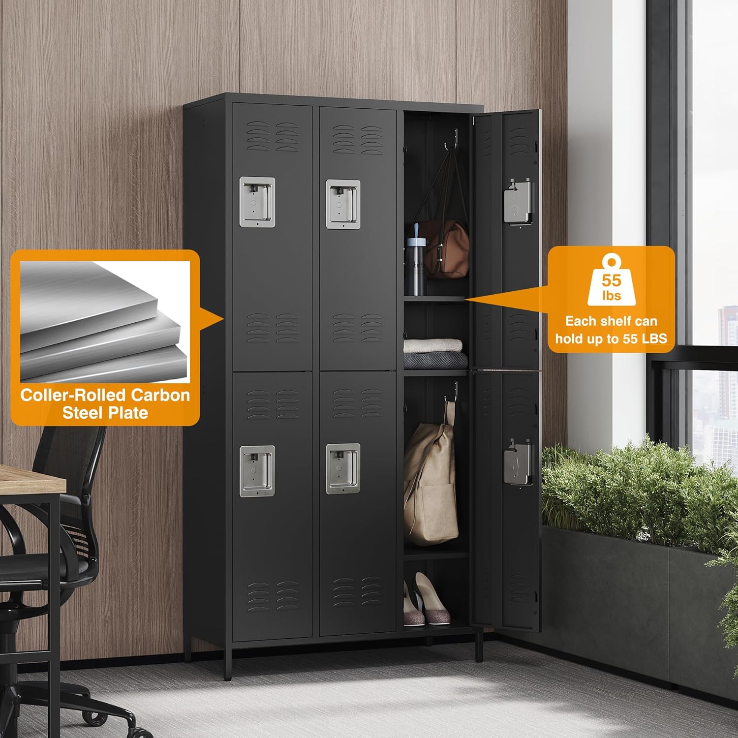 Metal Lockers for Employees-6 Door Storage Locker with Shelves and Lockable Steel Cabinet for School,Gym,Office,Staff (Gray, 6 Door)