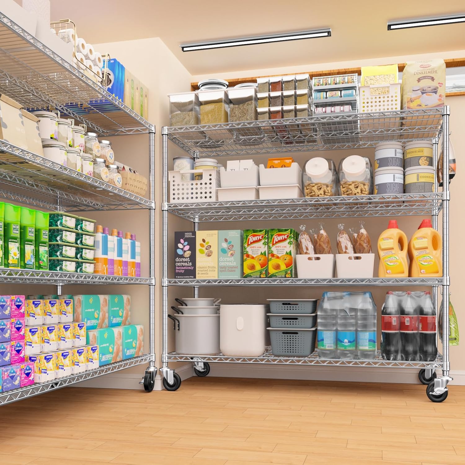 5-Tier Heavy Duty Wire Shelving with Wheels, Adjustable NSF-Certified Rolling Storage Rack for Kitchen, Garage & Laundry, 36"W x 14"D x 74"H