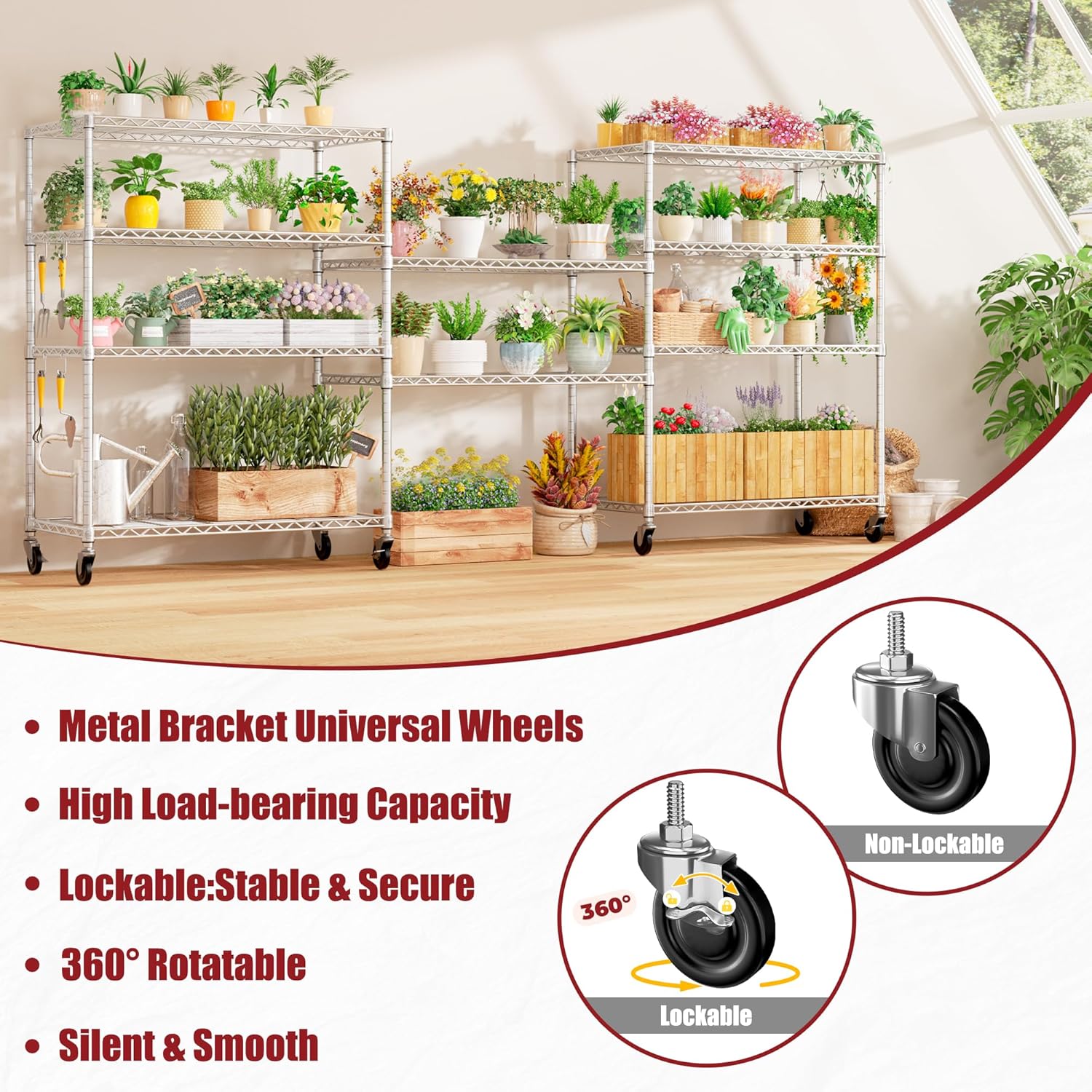 5-Tier Heavy Duty Wire Shelving with Wheels, Adjustable NSF-Certified Rolling Storage Rack for Kitchen, Garage & Laundry, 36"W x 14"D x 74"H