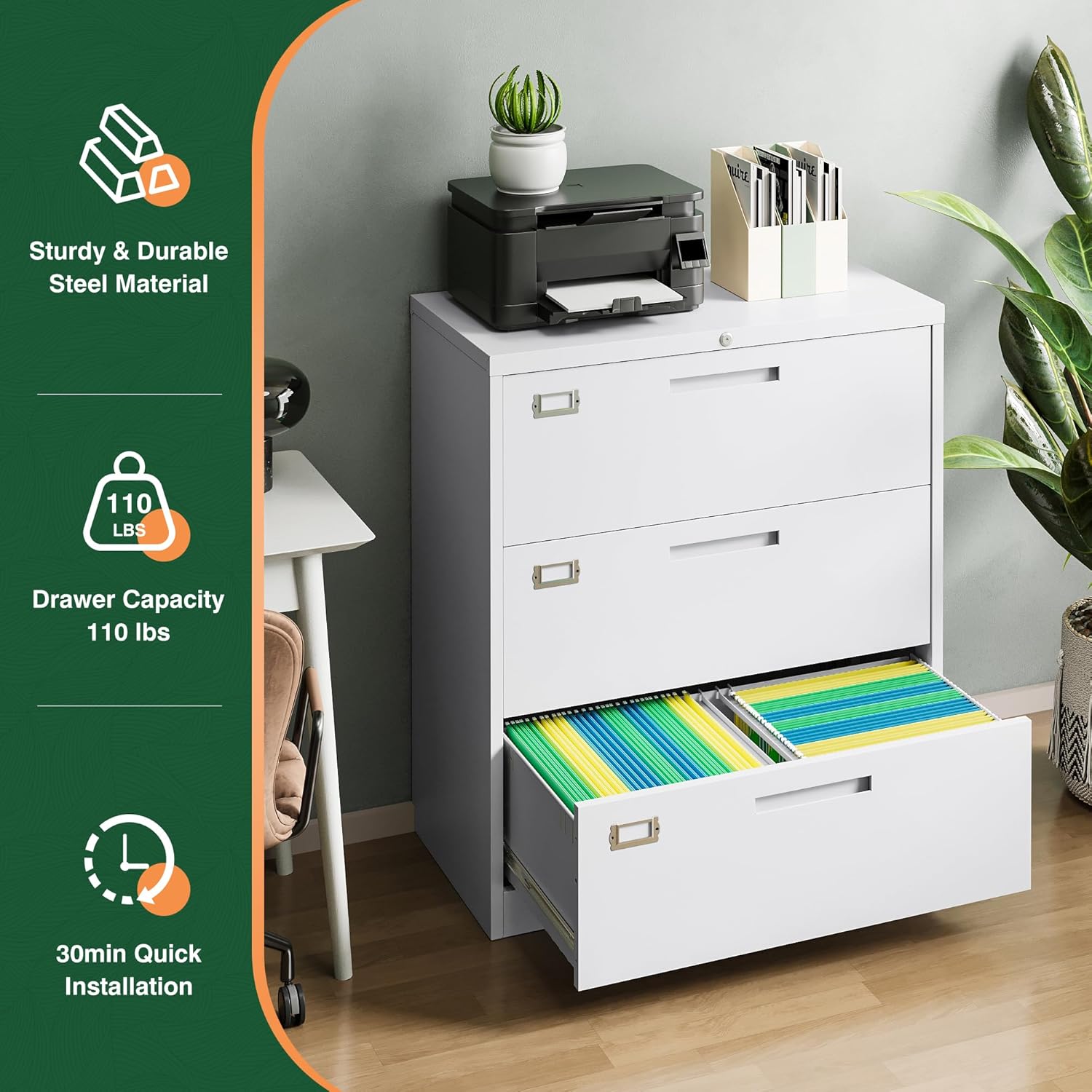 Metal Lateral File Cabinets with Lock,2 Drawer Steel Wide Filing Organization Storage Cabinets,Home Office Furniture for Hanging Files Letter/Legal/F4/A4 Size (Blcak-2 Drawer)