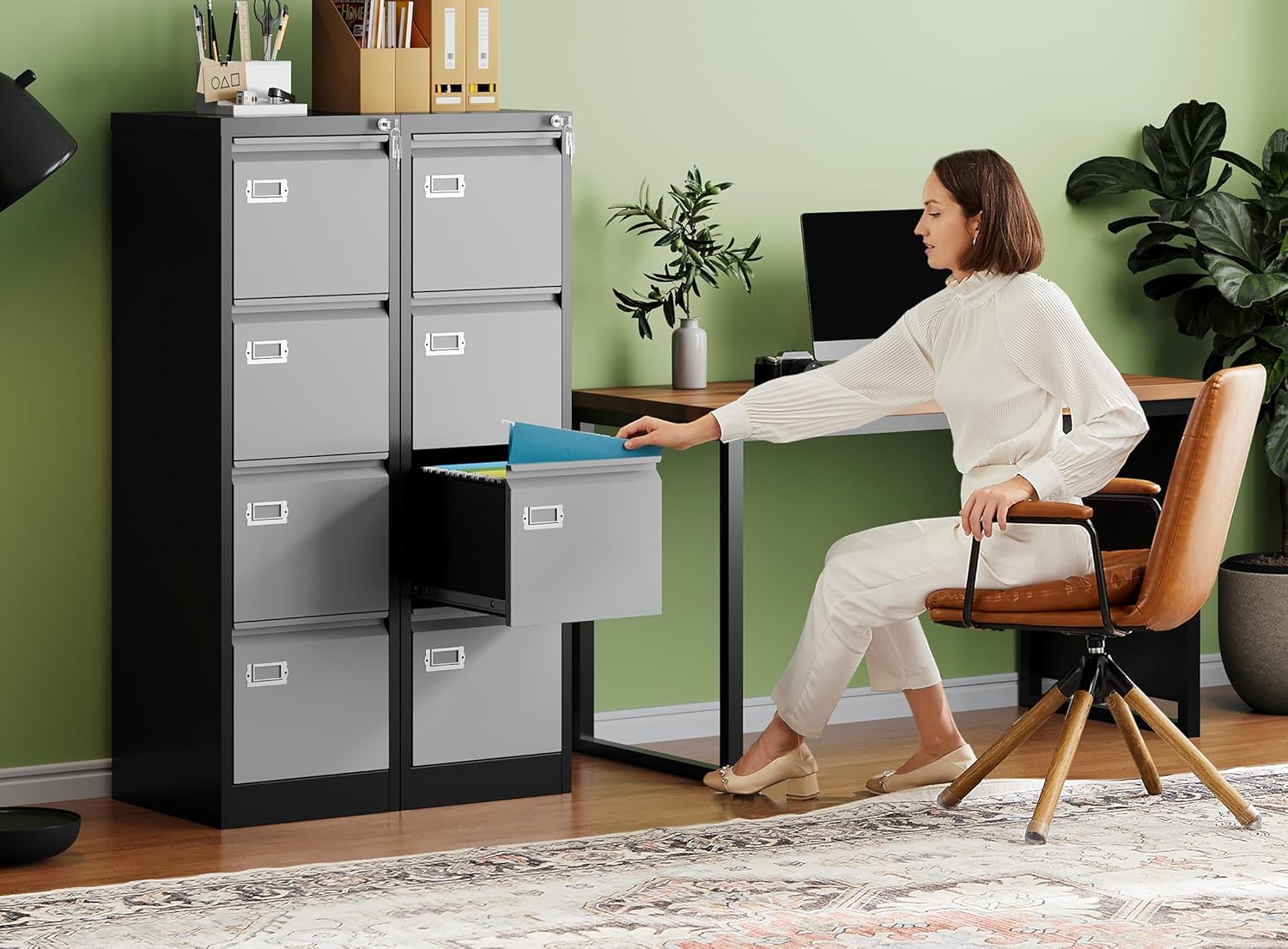 2 Drawer File Cabinet with Lock,Metal Office Small Filing Cabinets for Home Office,Storage Letter,Black-Easy Assemble
