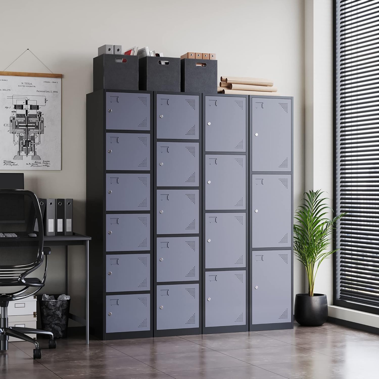 Metal Lockers for Employees,71" Steel Storage Cabinet with 6 Door Lockable for Office Staff,Home,Gym,School (Grey White)