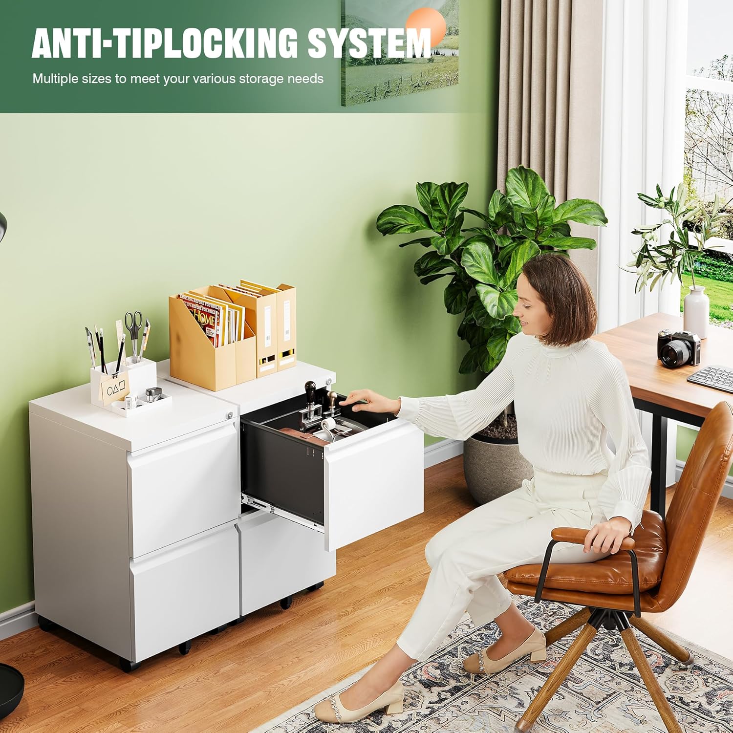 3 Drawer Mobile File Cabinet with Lock,Under Desk Metal Filing Cabinets for Home Office Organizer Letters/Legal/A4((Fully Assembled-Black)