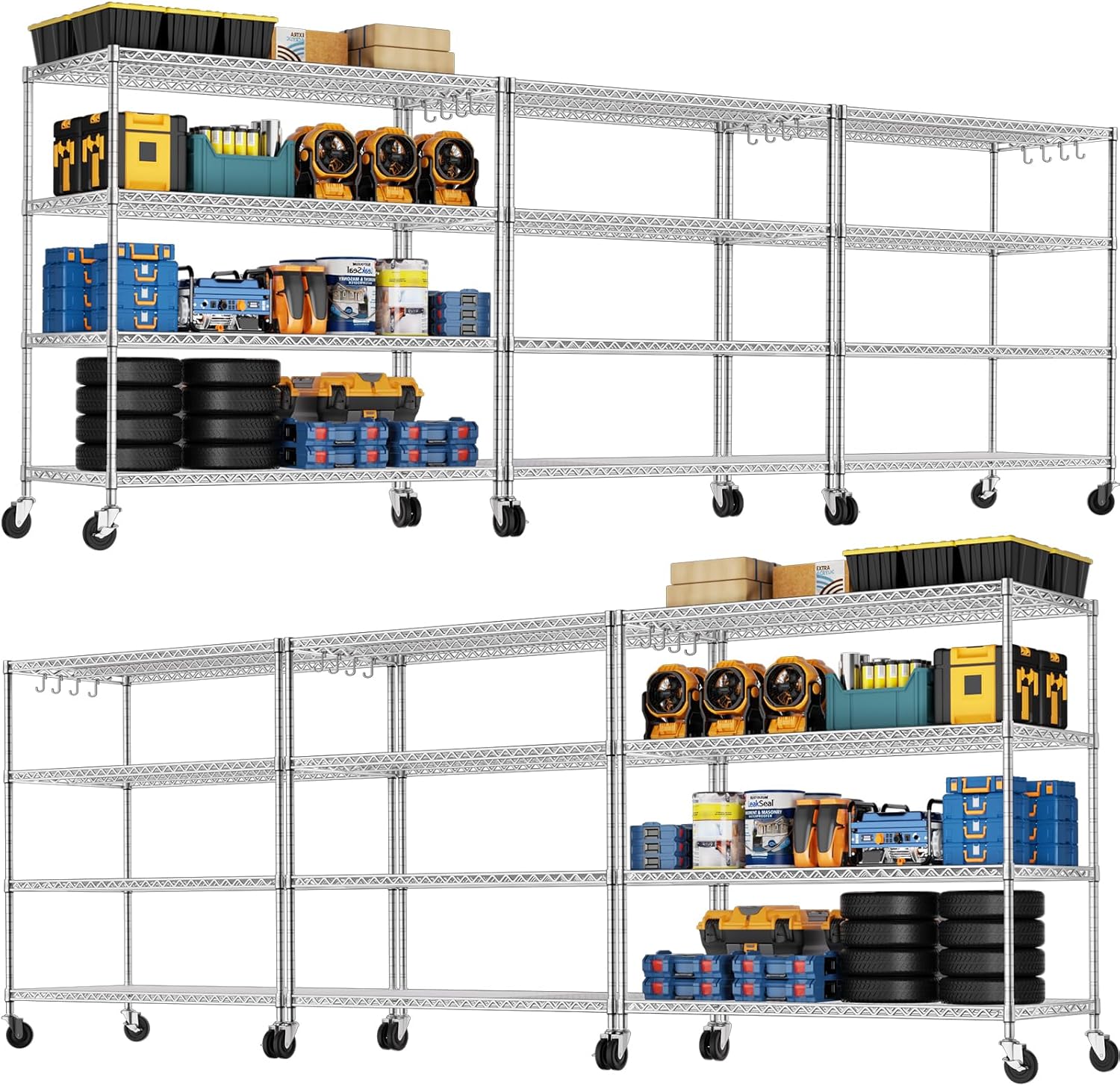 5-Tier Heavy Duty Wire Shelving with Wheels, Adjustable NSF-Certified Rolling Storage Rack for Kitchen, Garage & Laundry, 36"W x 14"D x 74"H