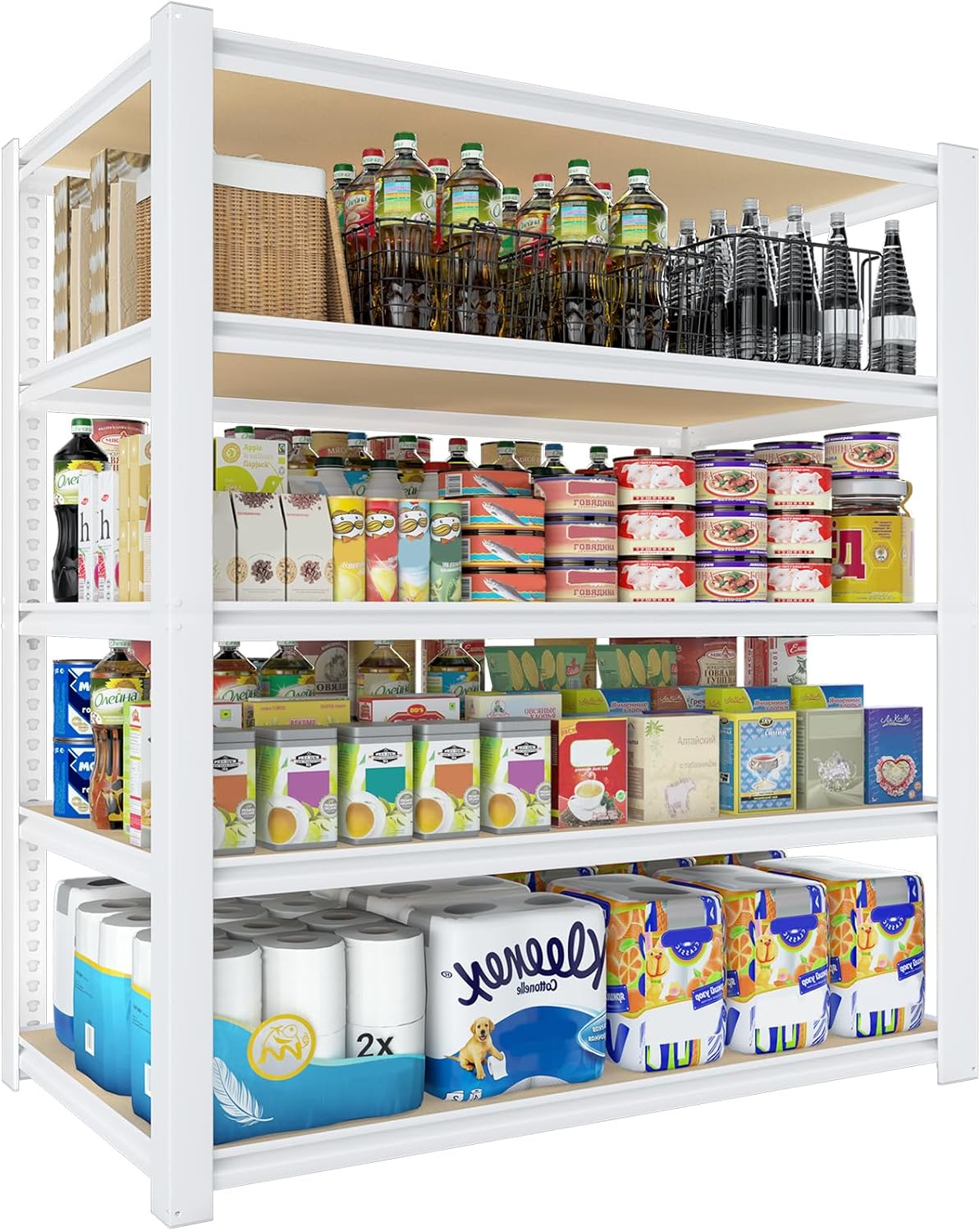 5-Tier Adjustable Metal Shelving Unit, Heavy Duty Utility Storage Rack for Kitchen, Pantry & Closet, 36"W x 16"D x 72"H, White