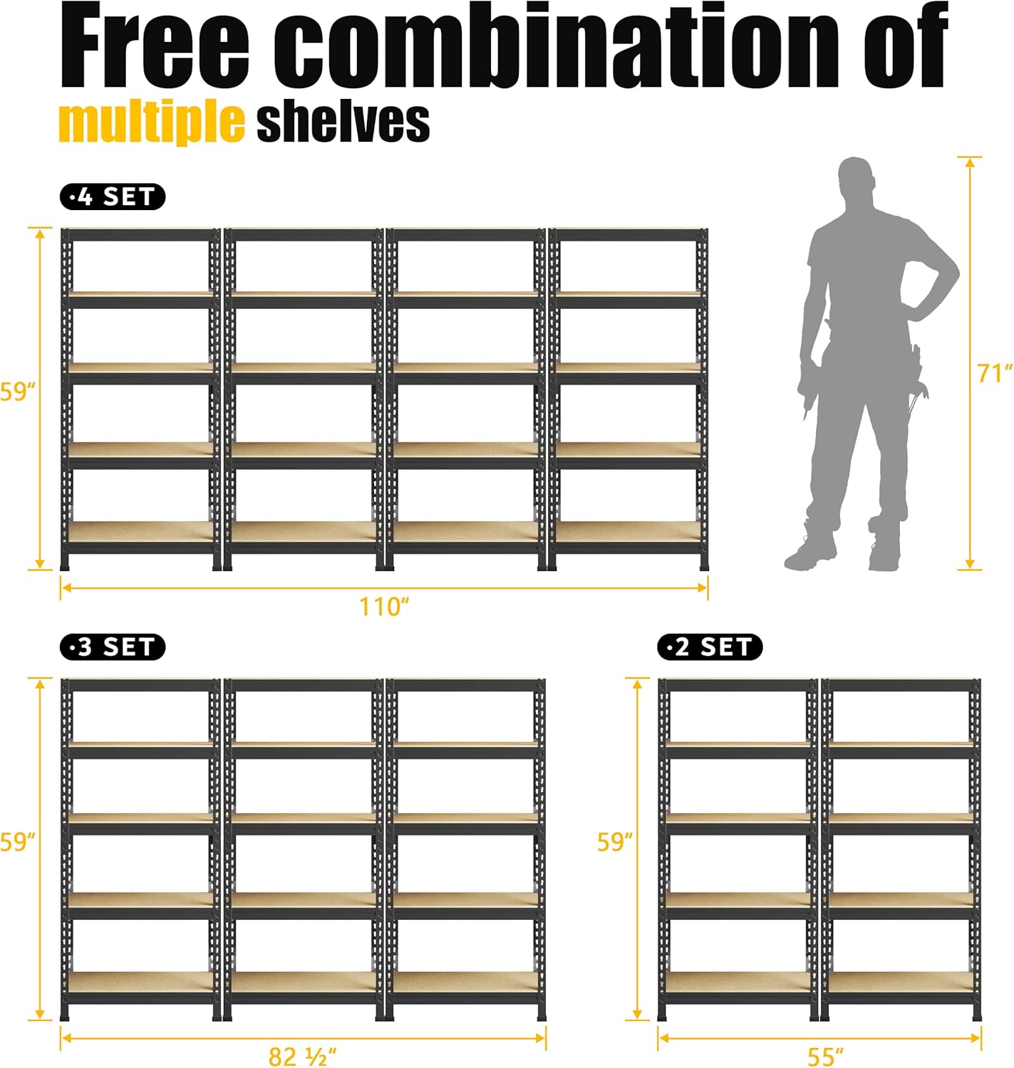 5-Tier Heavy Duty Metal Storage Shelves, Adjustable Utility Rack for Garage, Pantry & Closet, 28"W x 12"D x 59"H, Black