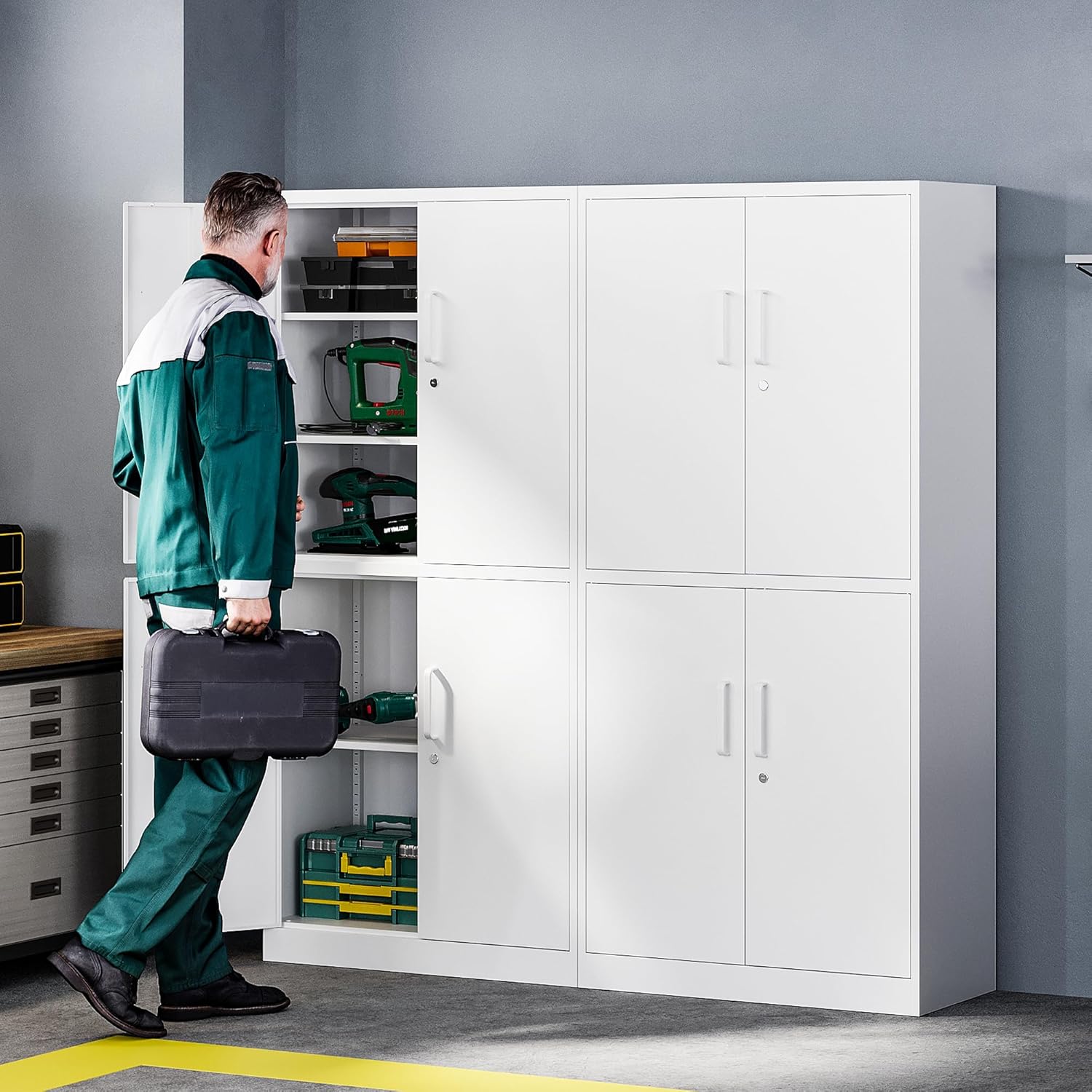 Metal Storage Cabinets with Lock, Small Locker Steel Cabinets, Adjustable Shelves 2 Doors for Home,Office, Warehouse,Garage(Black-36)