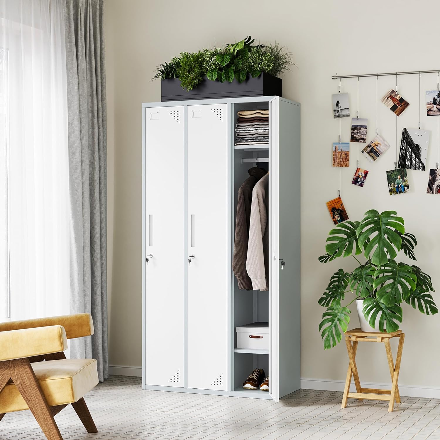 Metal Lockers for Employees,71" Steel Storage Cabinet with 6 Door Lockable for Office Staff,Home,Gym,School (Grey White)