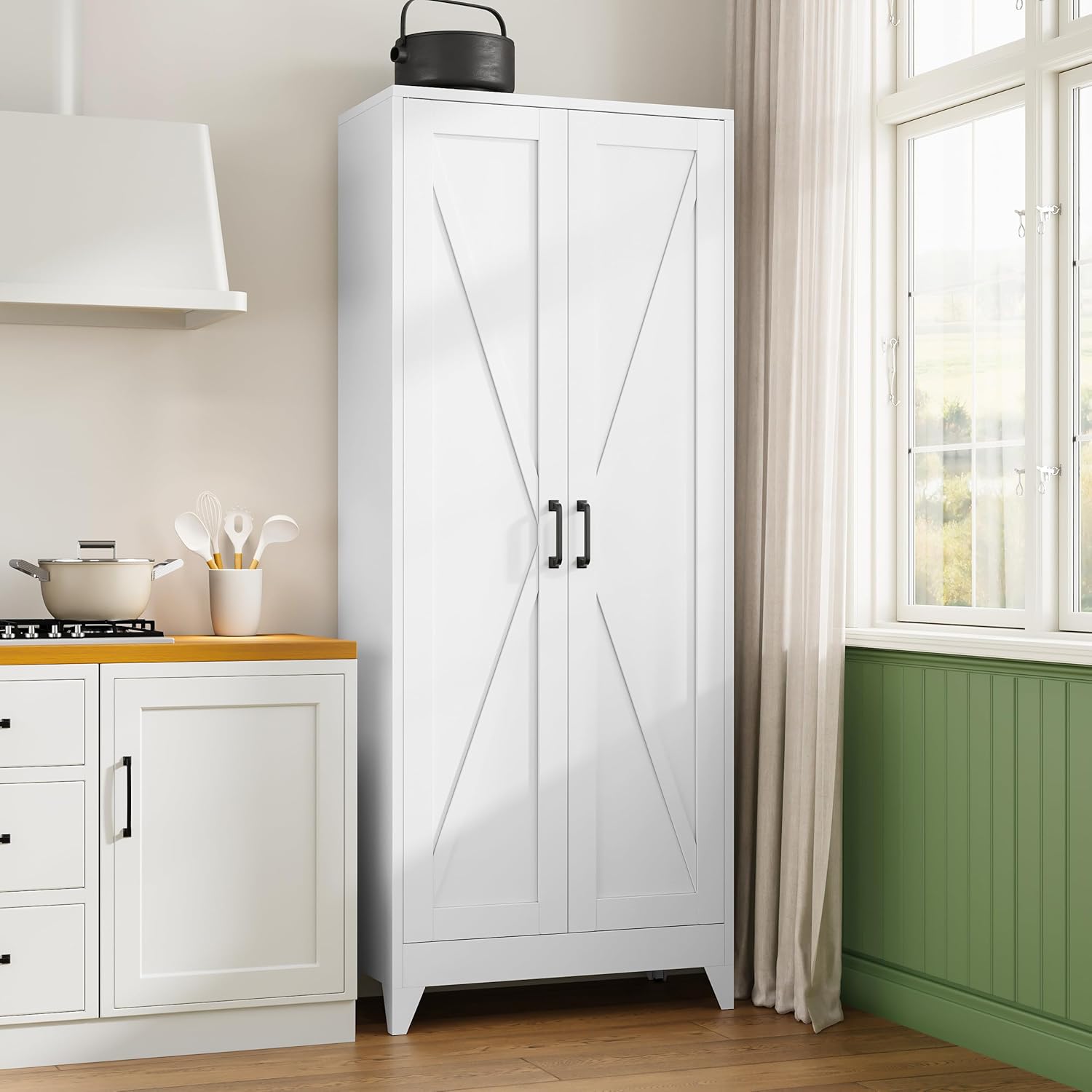 Storage Cabinet with Doors and Shelves,Small Freestanding Bathroom Floor Metal Cabinets -White