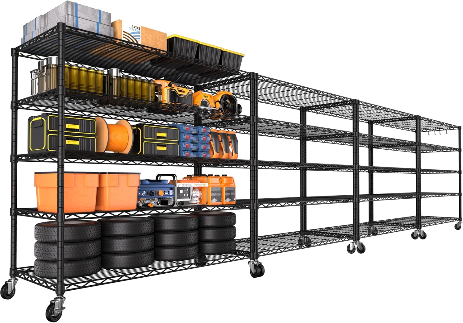 4-Tier Heavy Duty Wire Shelving with Wheels, Adjustable NSF-Certified Rolling Storage Rack for Garage & Pantry, 60"W x 24"D x 76"H