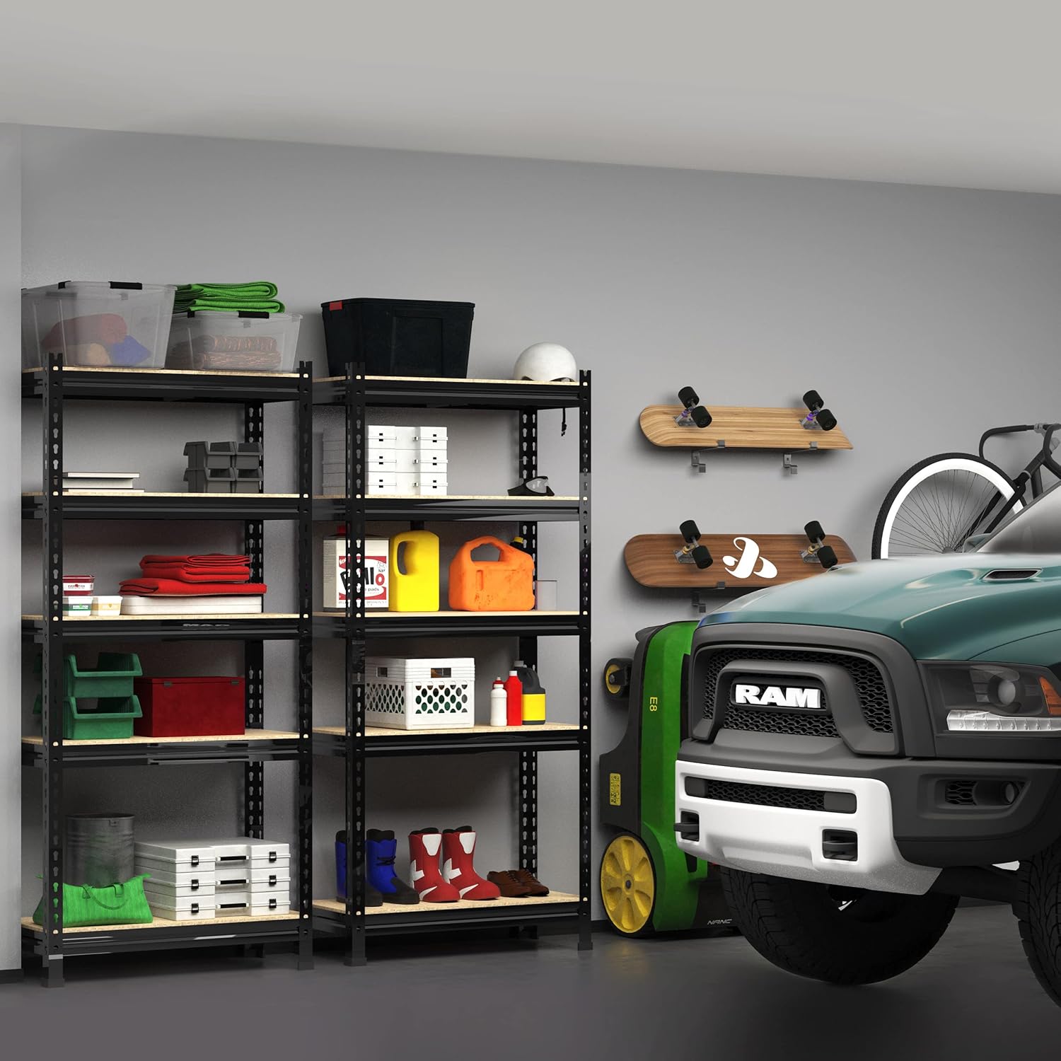 5-Tier Heavy Duty Metal Storage Shelves, Adjustable Utility Rack for Garage, Pantry & Closet, 28"W x 12"D x 59"H, Black