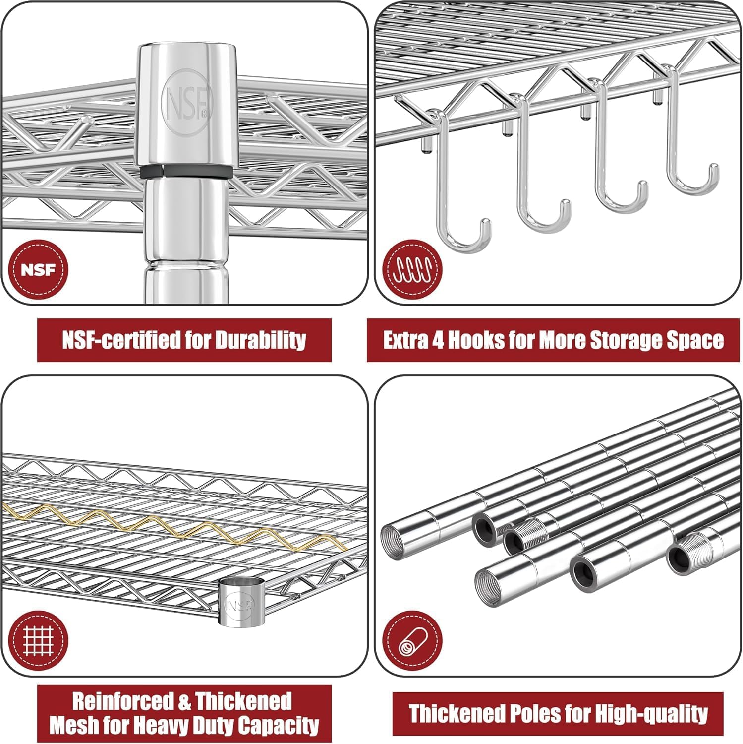 5-Tier Heavy Duty Wire Shelving with Wheels, Adjustable NSF-Certified Rolling Storage Rack for Kitchen, Garage & Laundry, 36"W x 14"D x 74"H