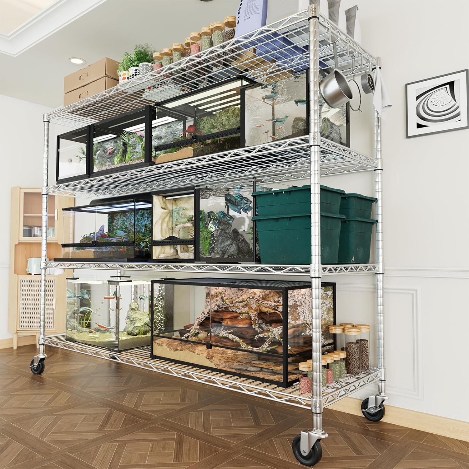 5-Tier Heavy Duty Wire Shelving with Wheels, Adjustable NSF-Certified Rolling Storage Rack for Kitchen, Garage & Laundry, 36"W x 14"D x 74"H