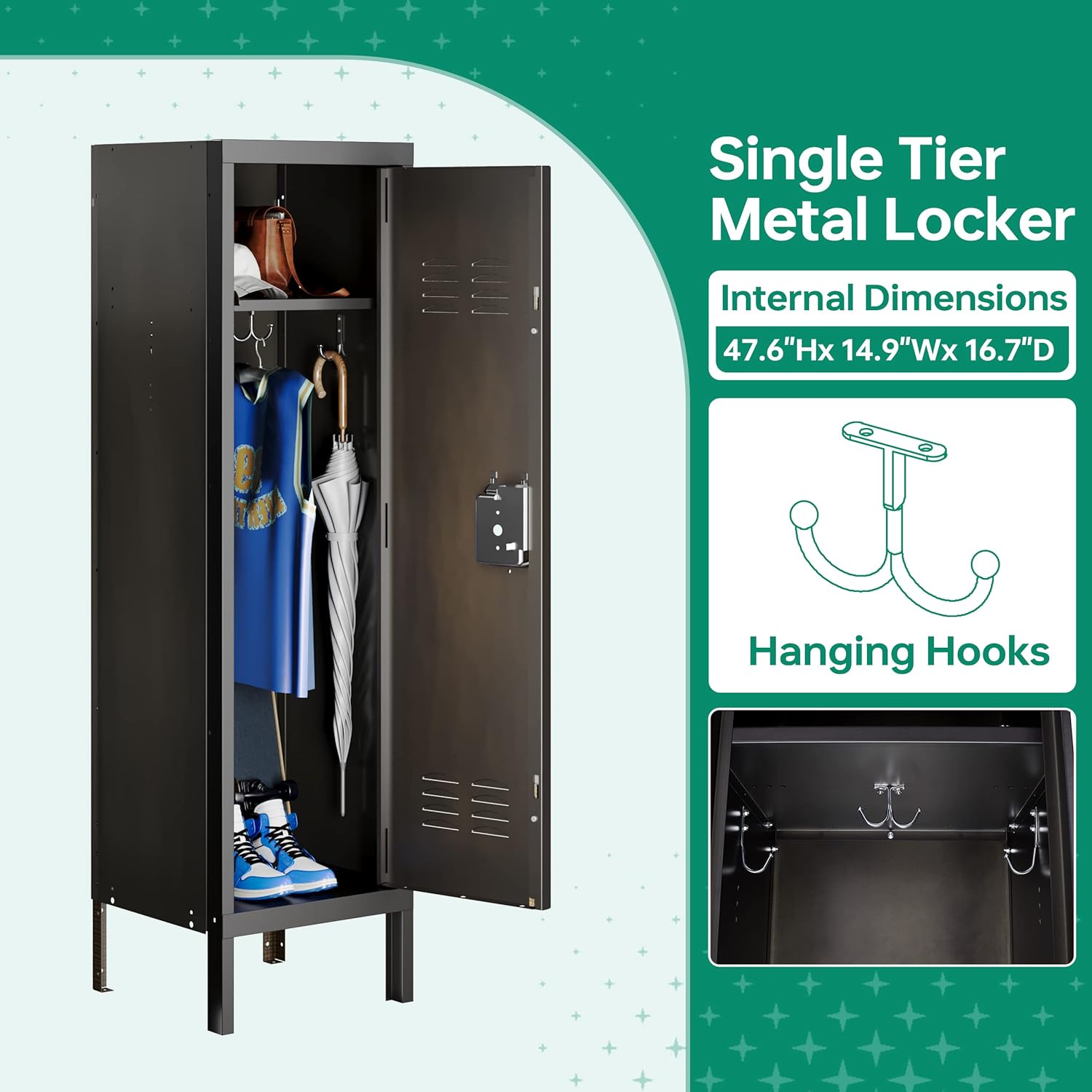 Metal Locker with Lock,55" Storage Cabinet Steel Retro Wardrobe with Lockable Doors for Home Office Employees School Dormitory Gym (1 Door)