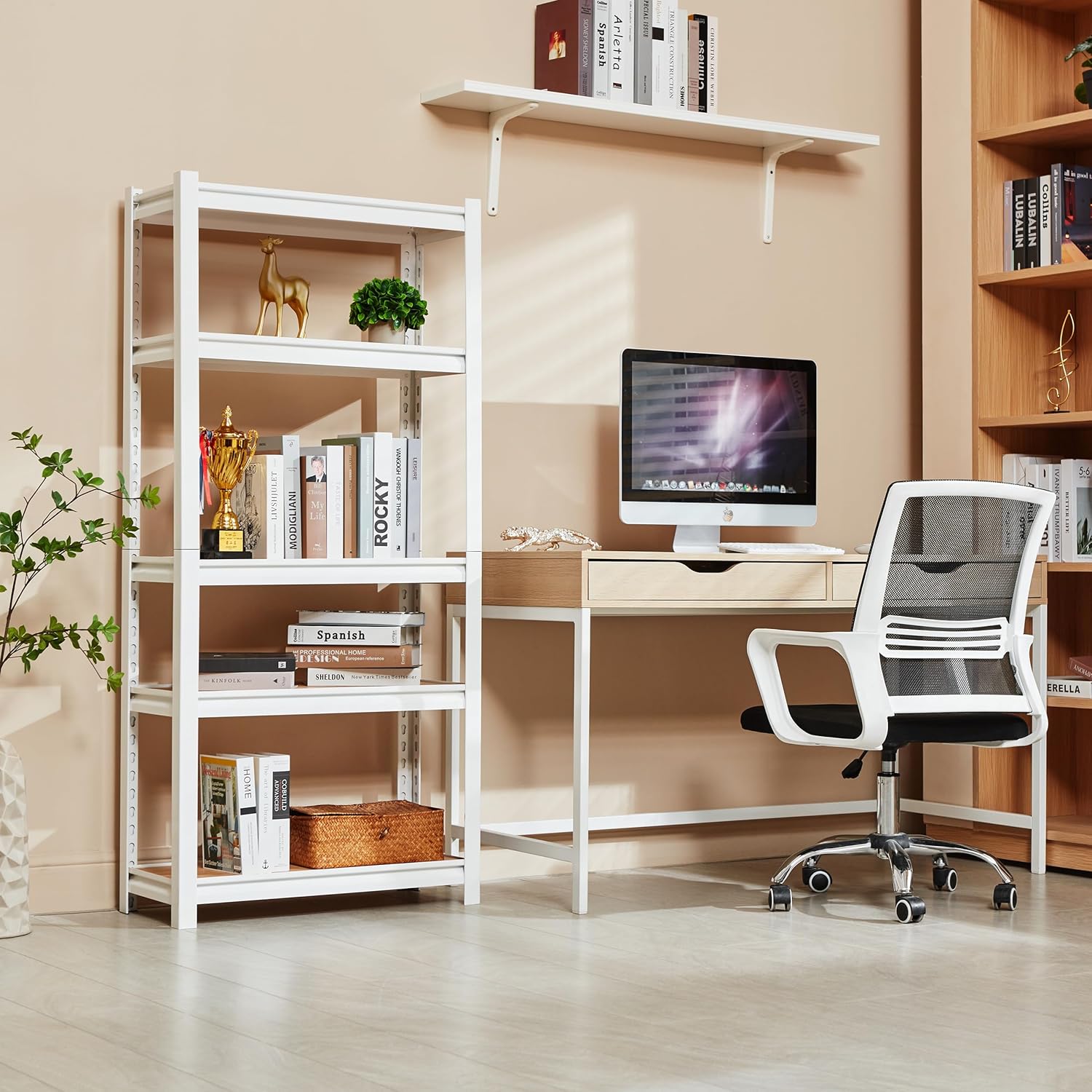 5-Tier Adjustable Bookshelf, Modern Open Storage Shelf for Living Room, Bedroom & Office, 27.6"W x 11.8"D x 59.8"H, White