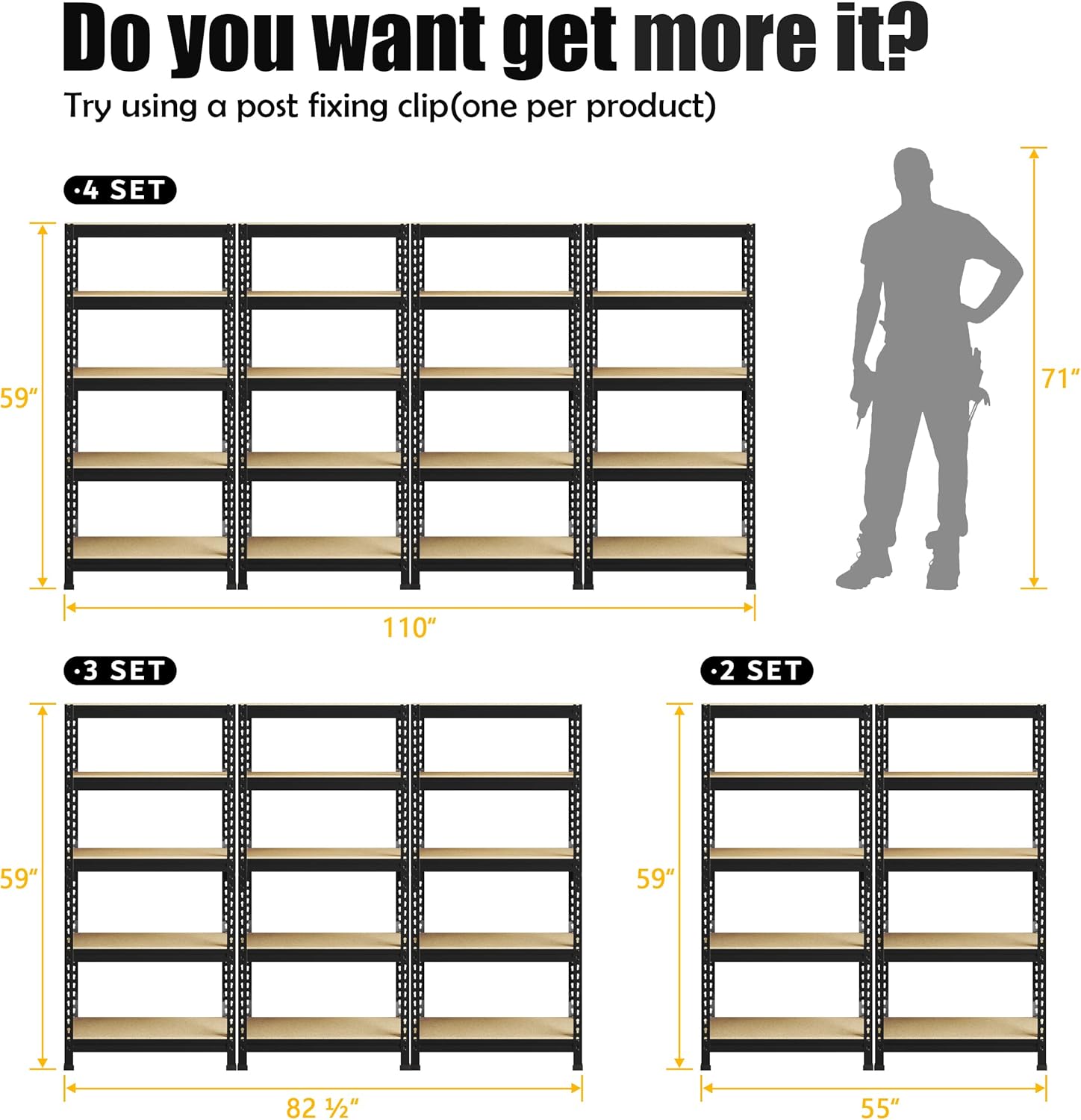 5-Tier Heavy Duty Metal Storage Shelves, Adjustable Utility Rack for Garage, Pantry & Closet, 28"W x 12"D x 59"H, Black